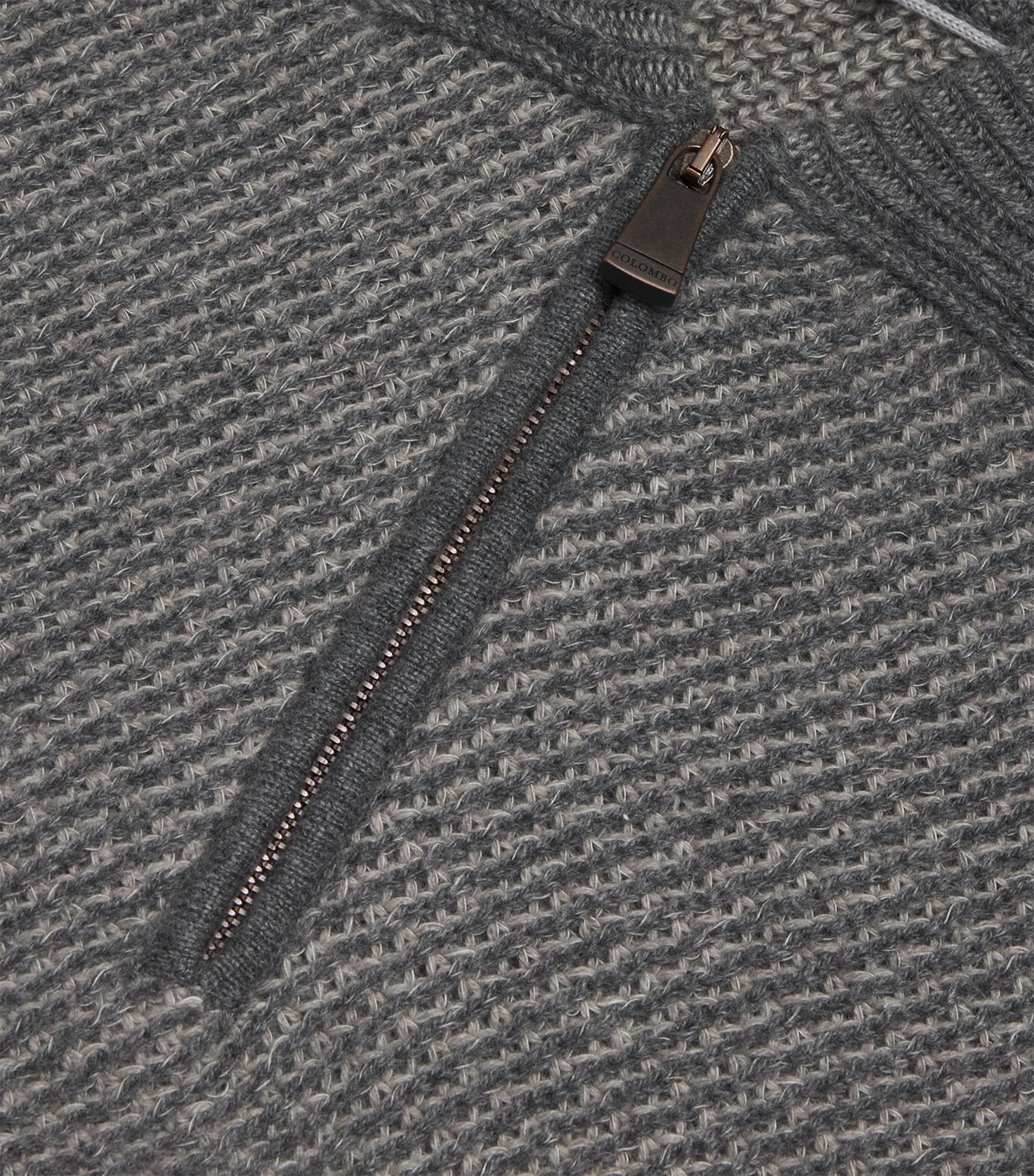 Colombo Mens Cashmere Quarter-Zip Sweater Grey/beige Image 6