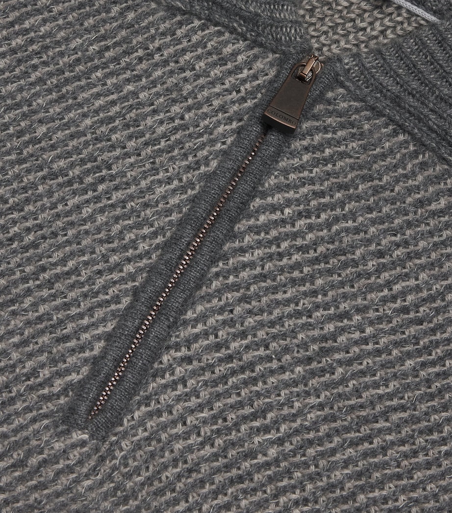 Colombo Mens Cashmere Quarter-Zip Sweater Grey/beige Image 6