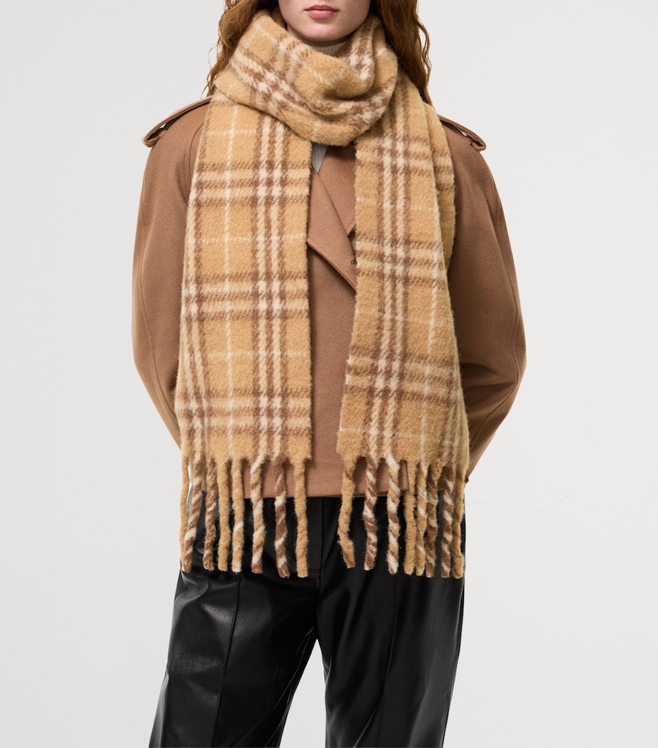 Burberry Alpaca-Wool-Blend Narrow Check Scarf Finch Beige Image 2