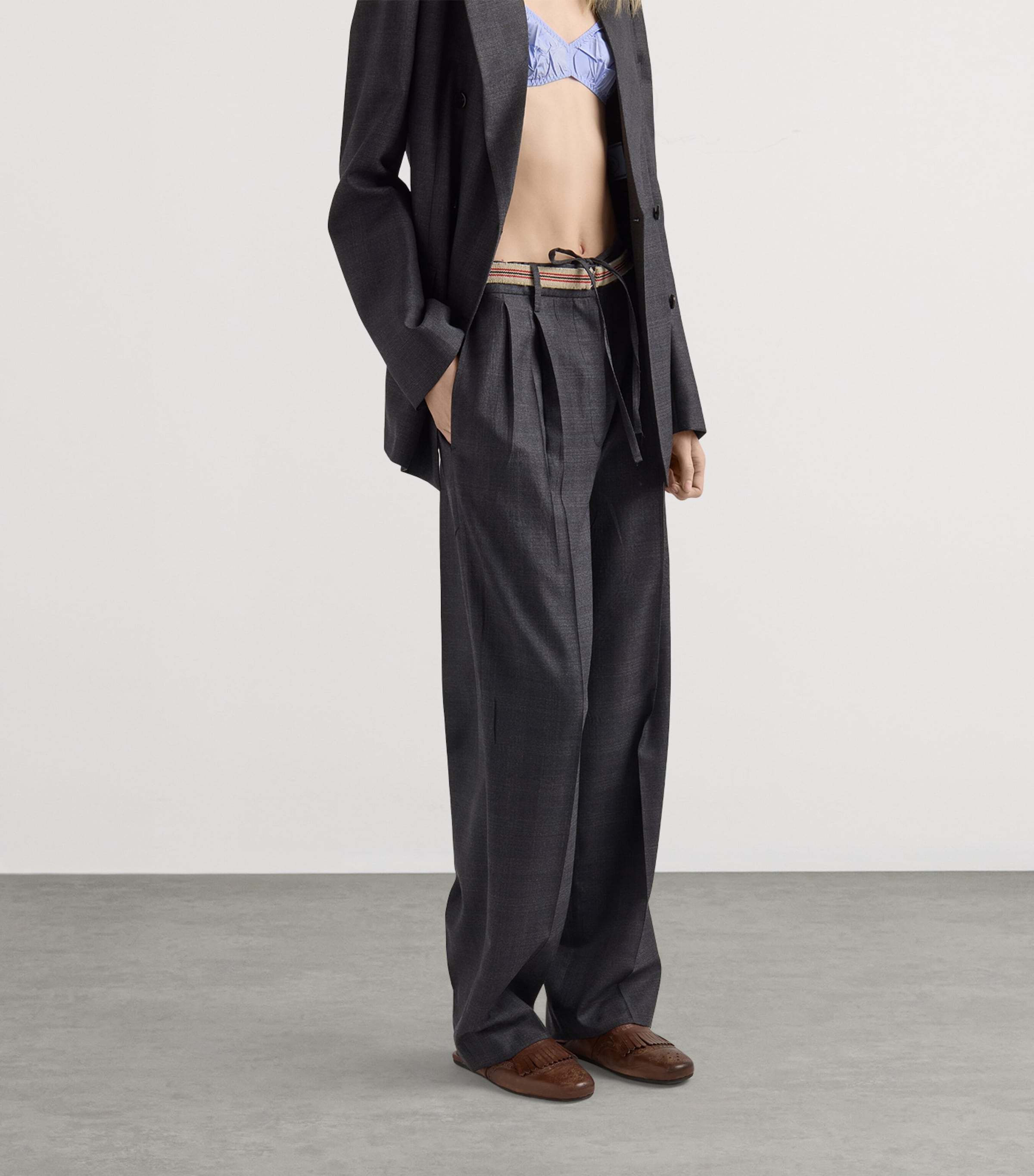 Prada Womens Wool Check Tailored Trousers Image 3