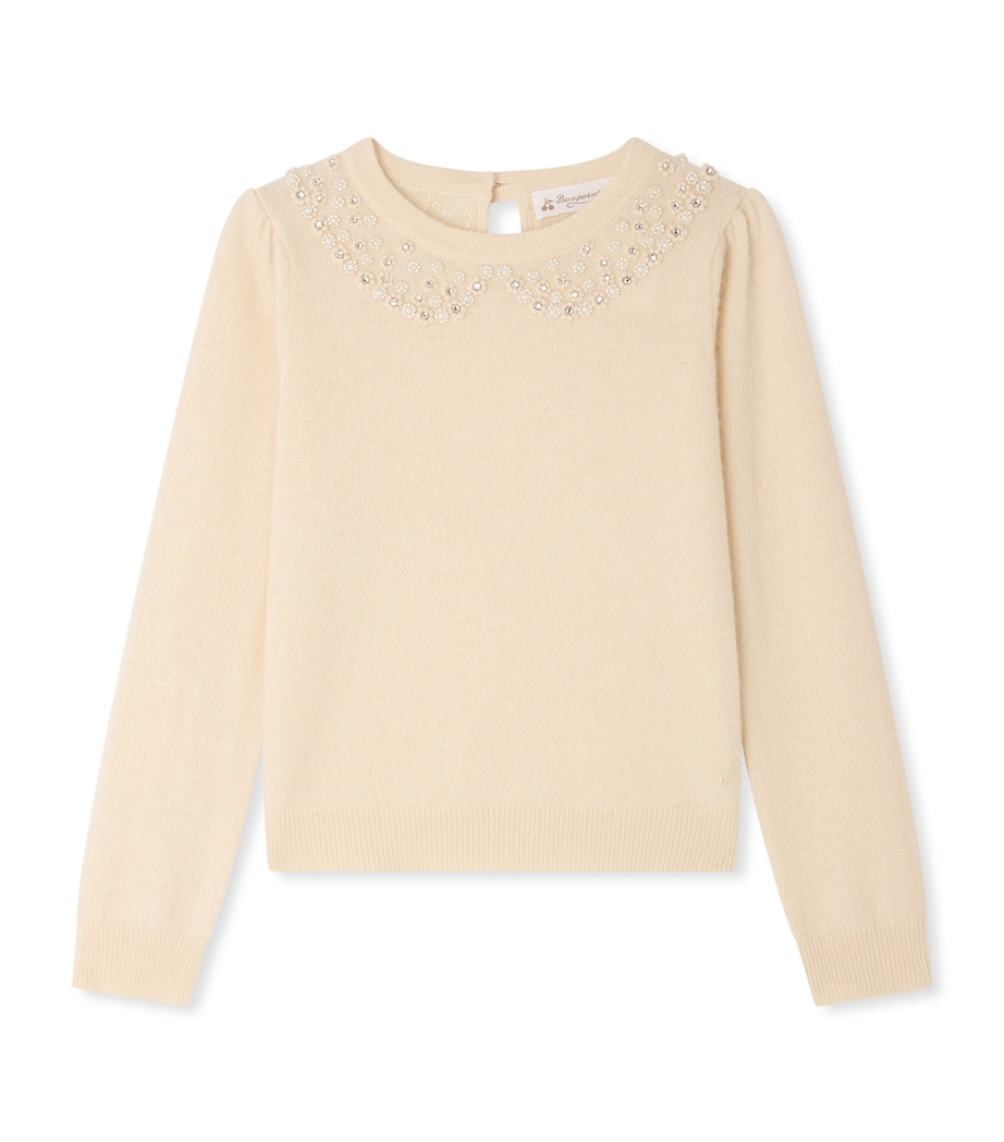 Bonpoint Cashmere Embellished Sweater (4-8 Years) Ecru Image 1