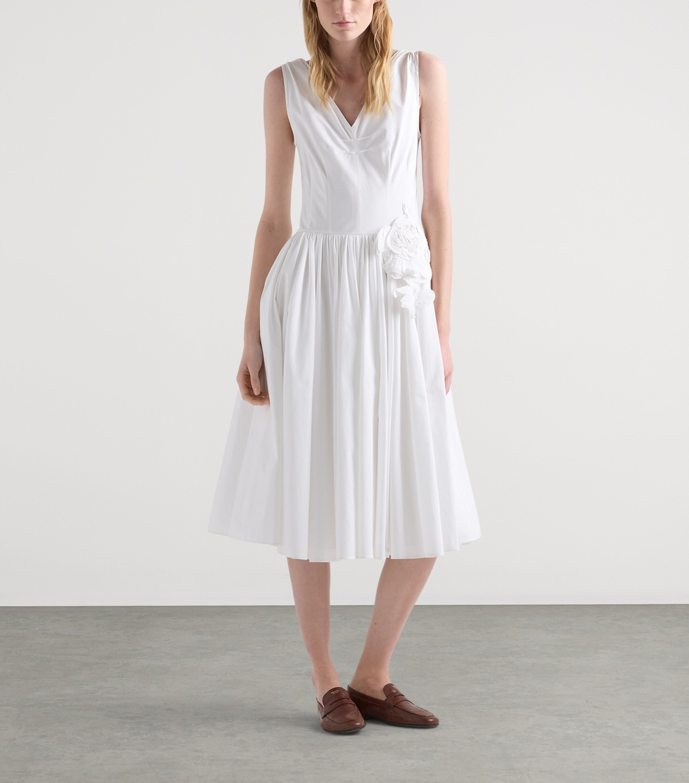 Prada Womens Cotton Poplin Midi Dress Image 2