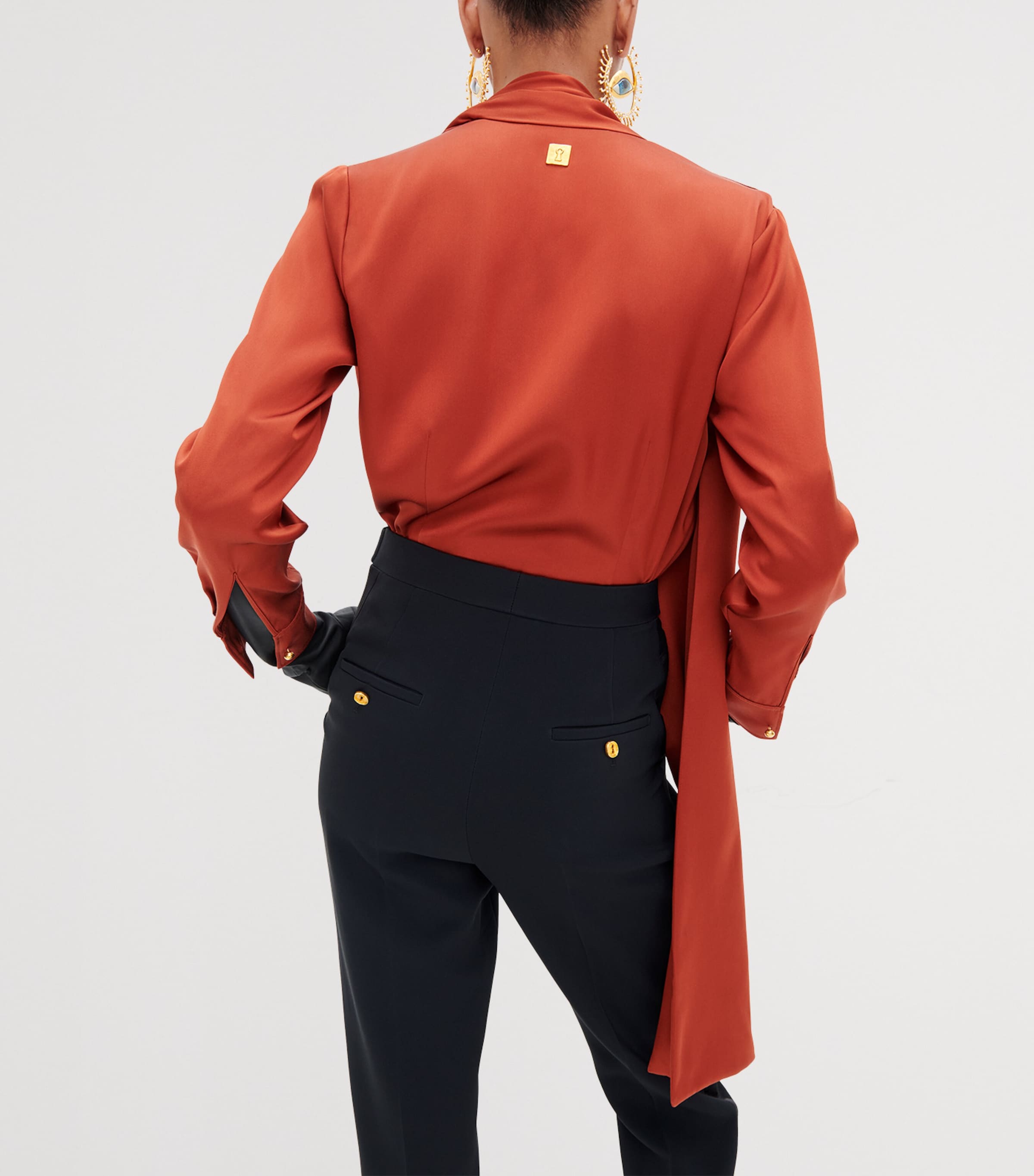 Schiaparelli Womens Silk Piercing Scarf Blouse Brick Image 3