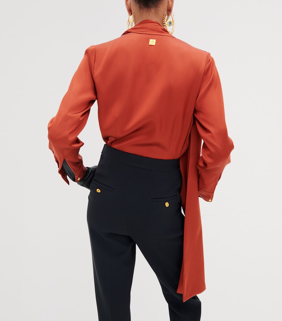 Schiaparelli Womens Silk Piercing Scarf Blouse Brick Image 3