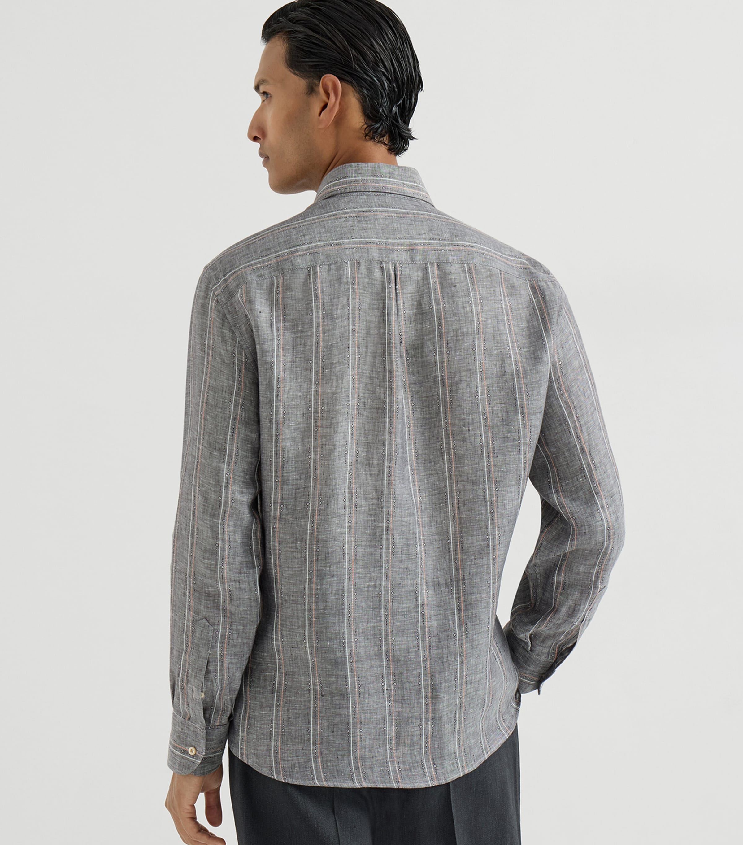 Brunello Cucinelli Mens Linen Stripe Shirt Image 4