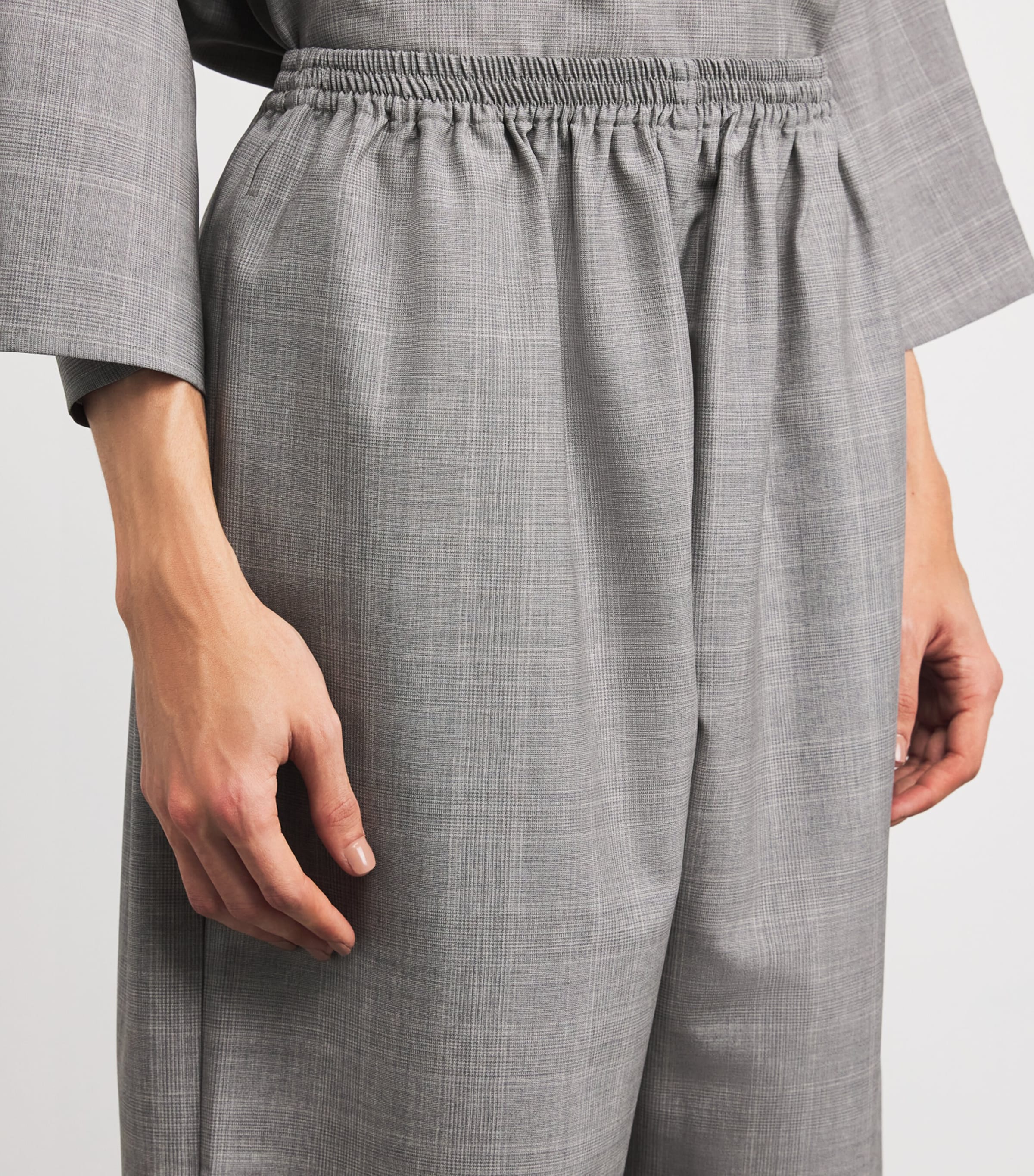 Virgin Wool Check Japanese Trousers GREY Image 6