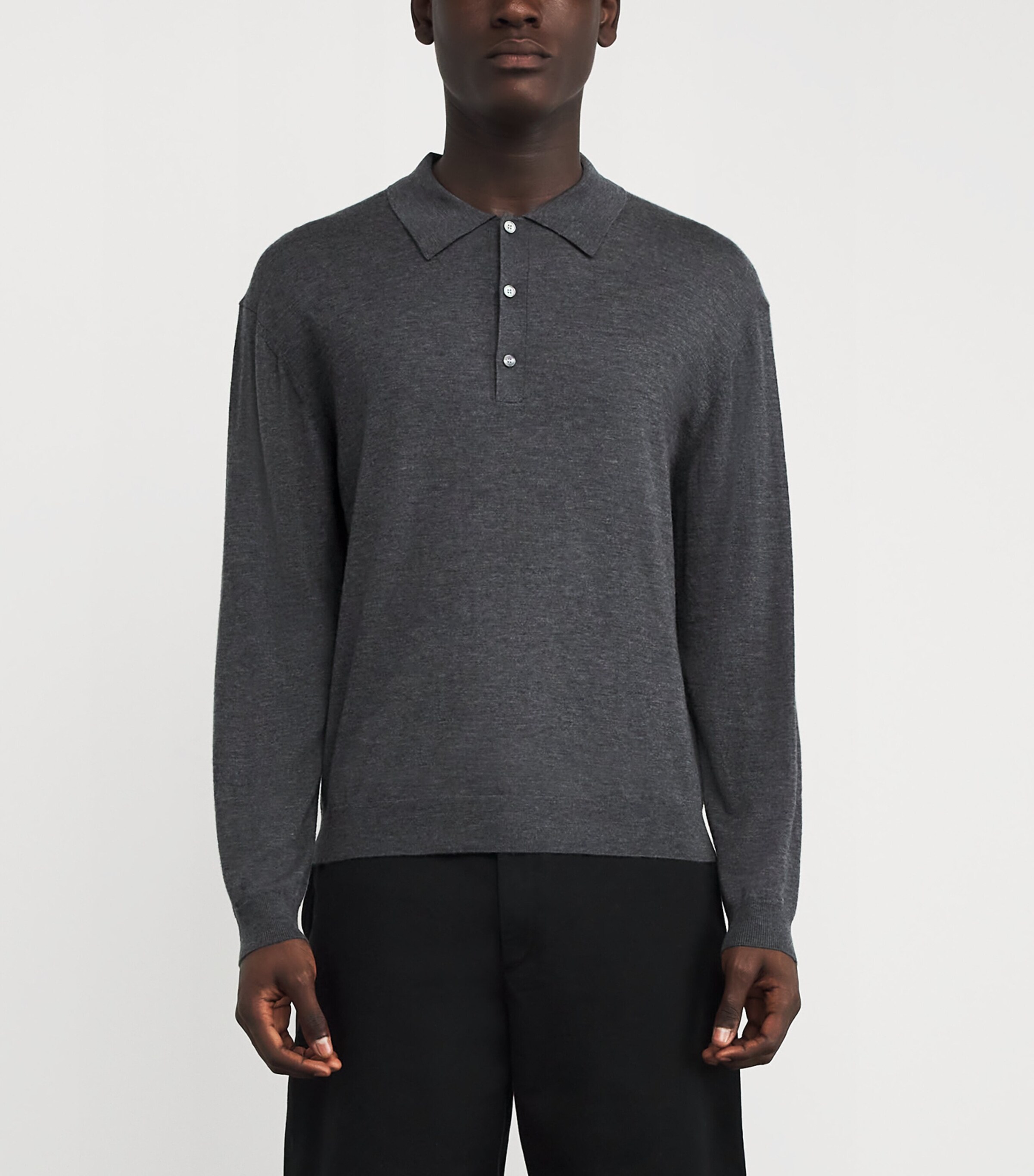 FRAME Mens Wool-Cashmere Long-Sleeve Polo Shirt Grym Image 3