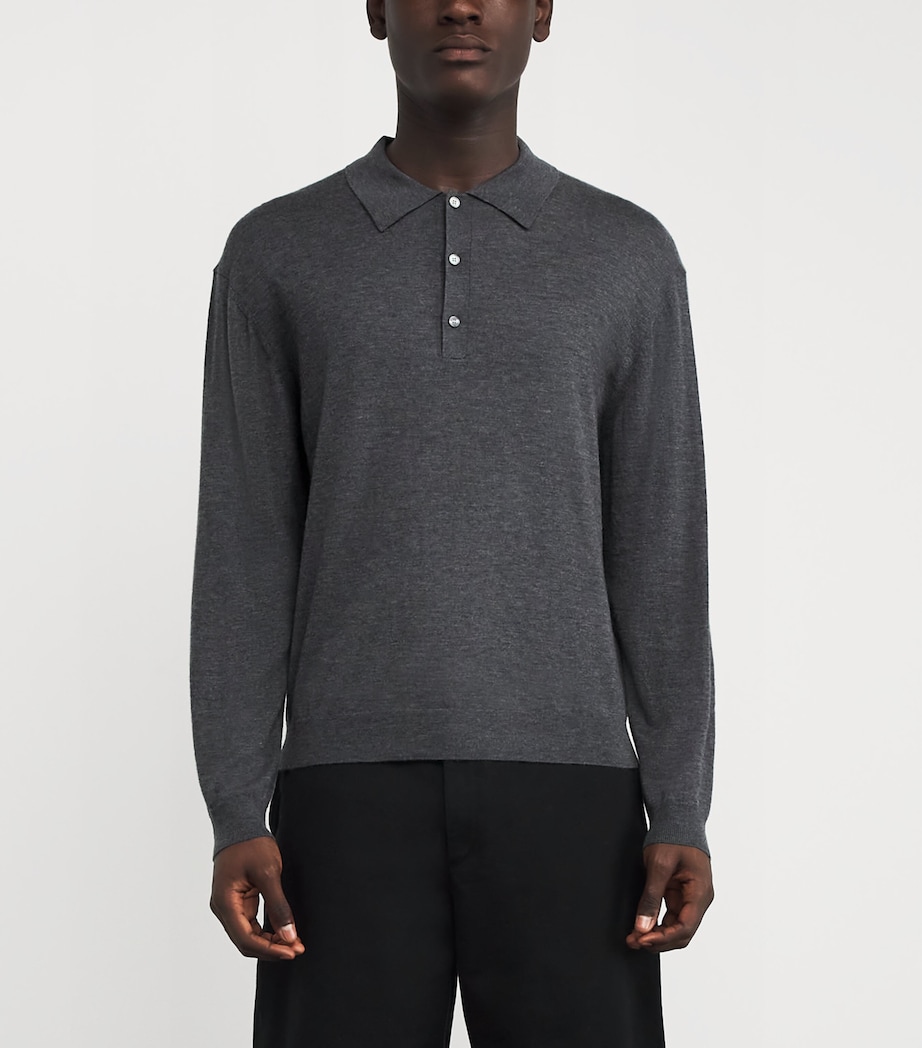Wool-Cashmere Long-Sleeve Polo Shirt GRYM Image 3