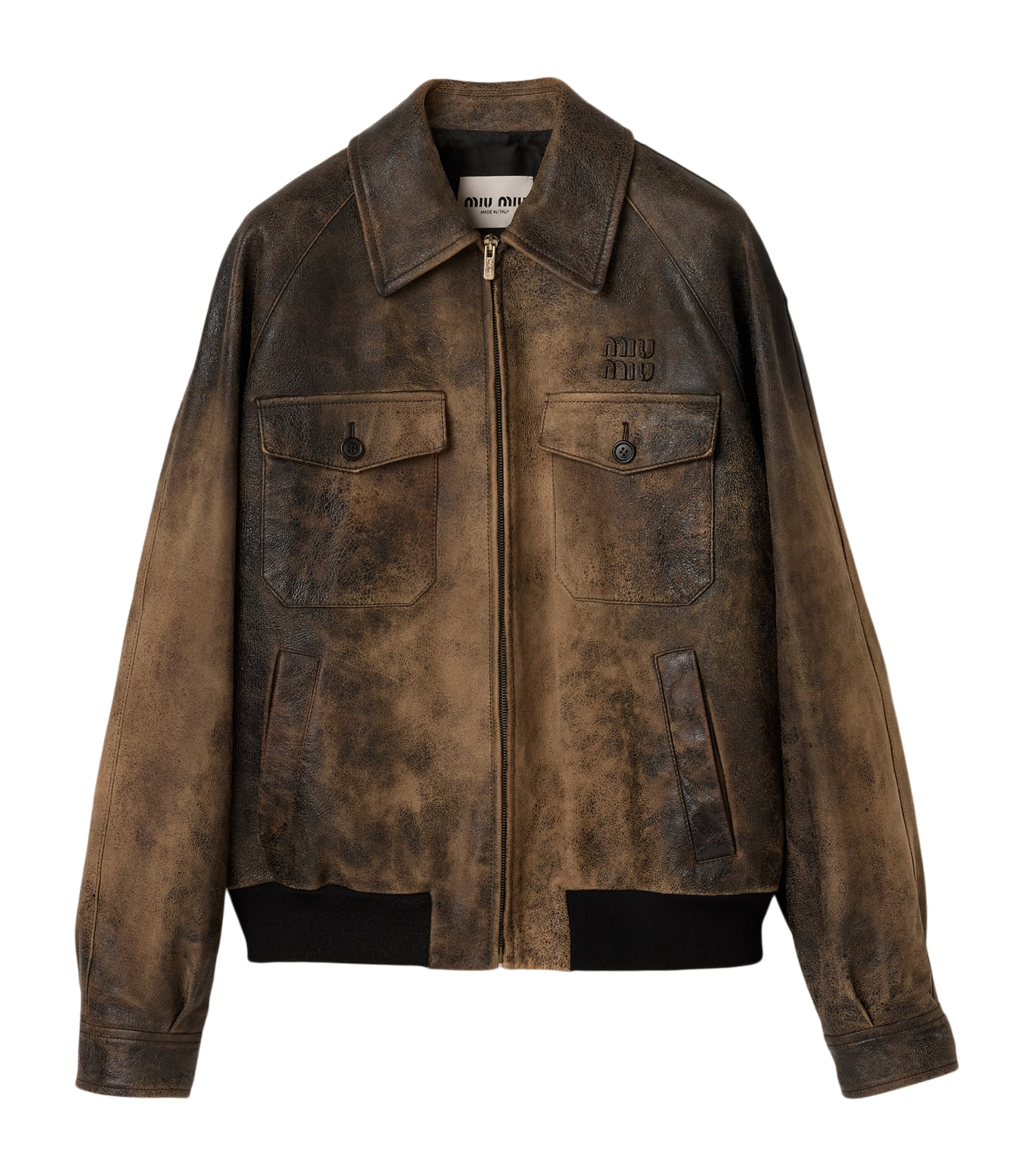 Miu Miu Womens Distressed Leather Jacket Image 1