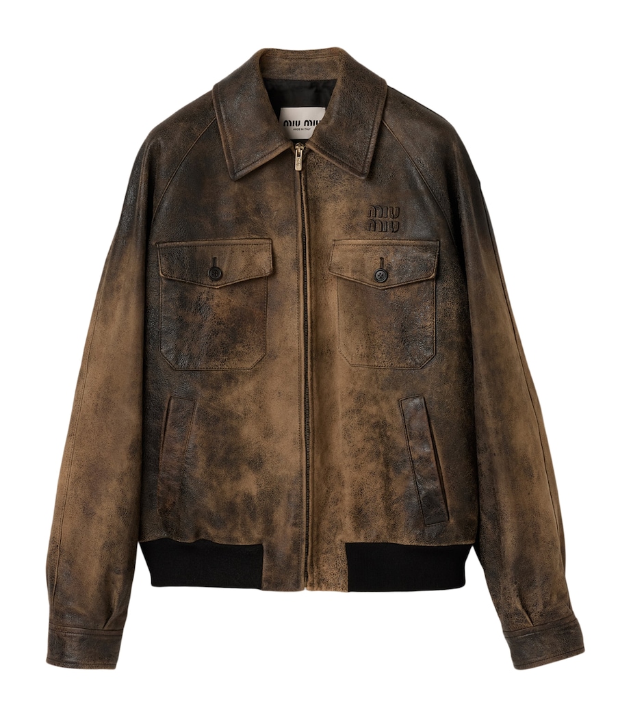 Miu Miu Womens Distressed Leather Jacket Image 1