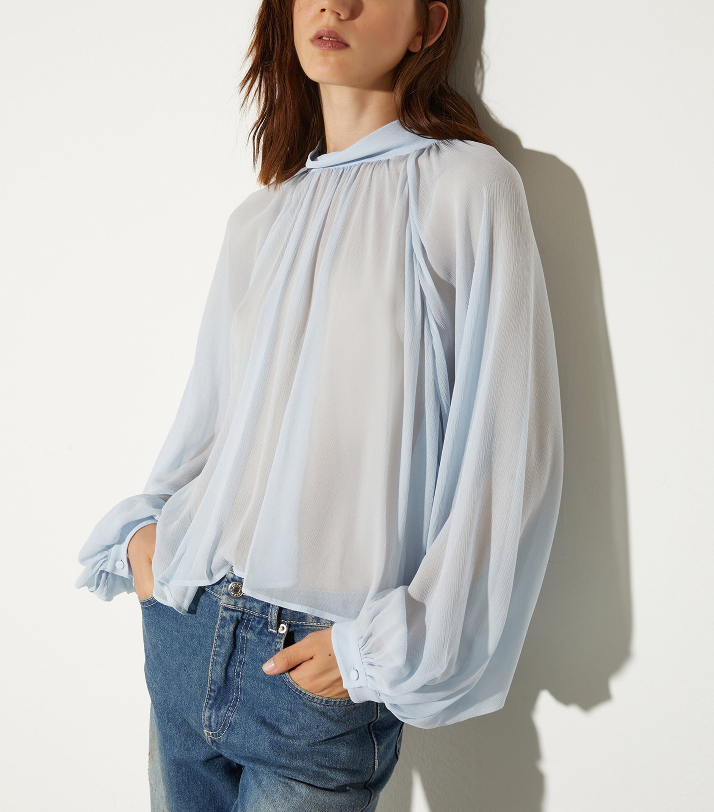 MAX&Co. Womens Crepe Blouse Sky Blue Image 2
