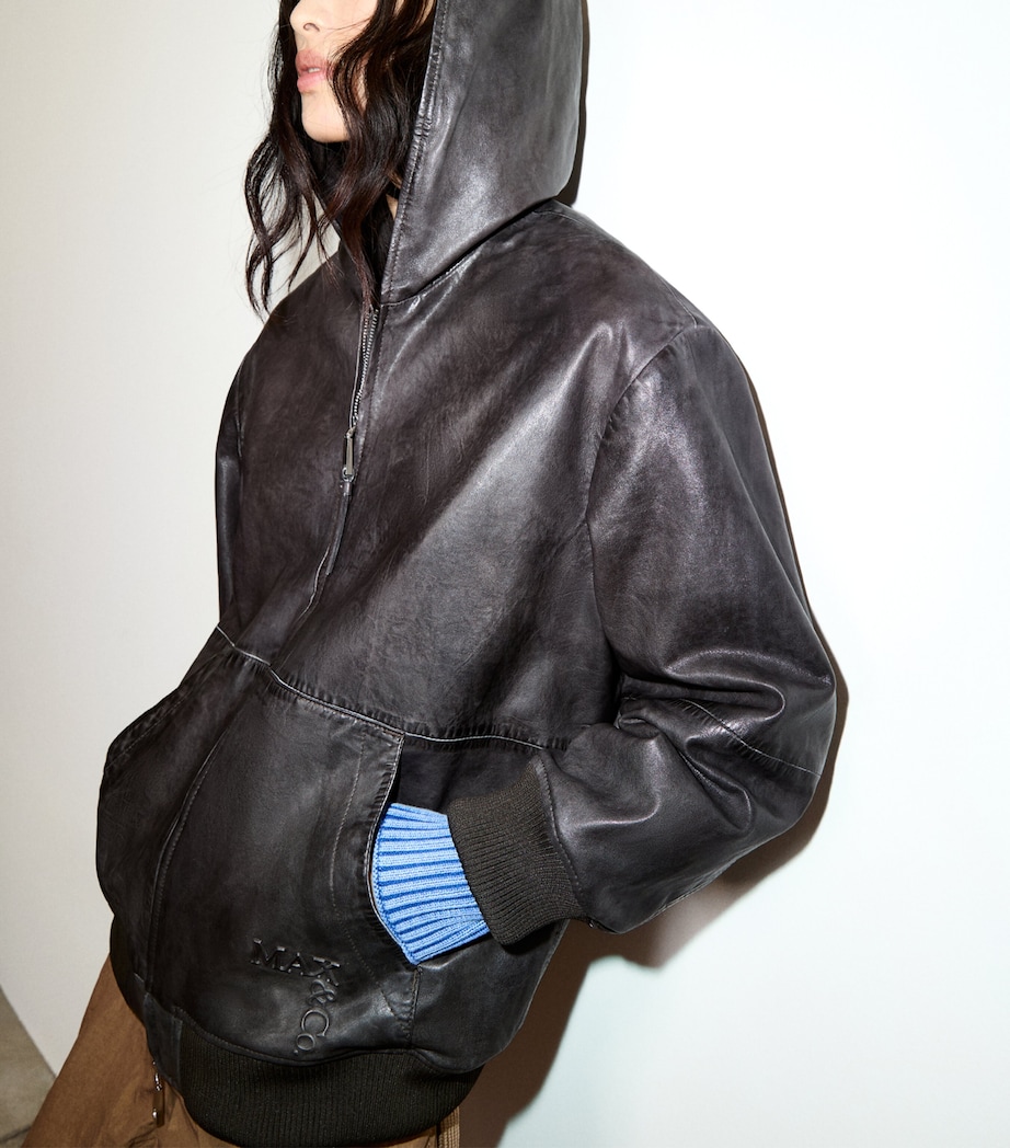 MAX&Co. Womens Leather Bomber Jacket Brown Image 6
