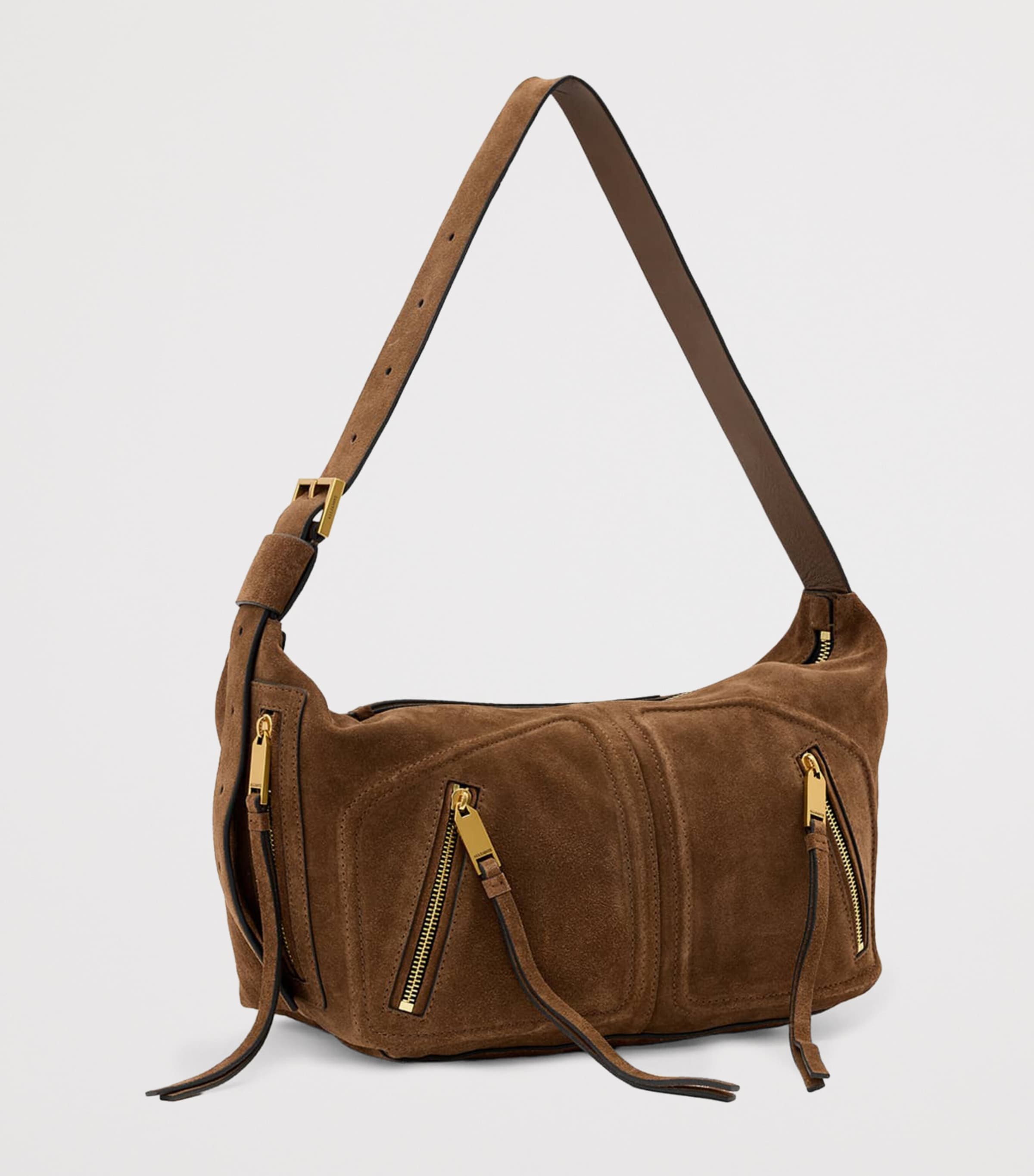 AllSaints Suede Jean Rey Shoulder Bag Sugar Brown Image 3