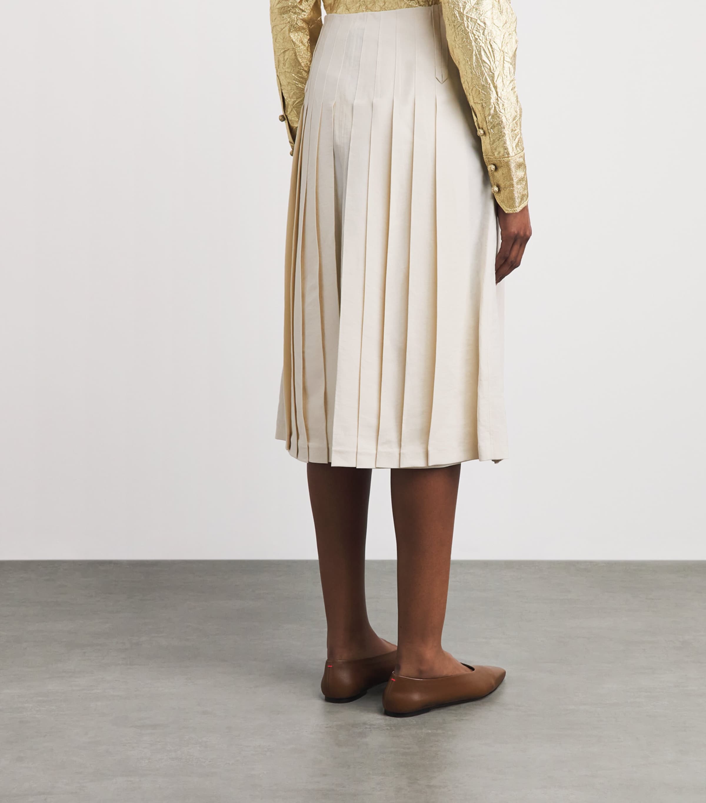 Tory Burch Womens Pleated Midi Skirt Cream Image 5