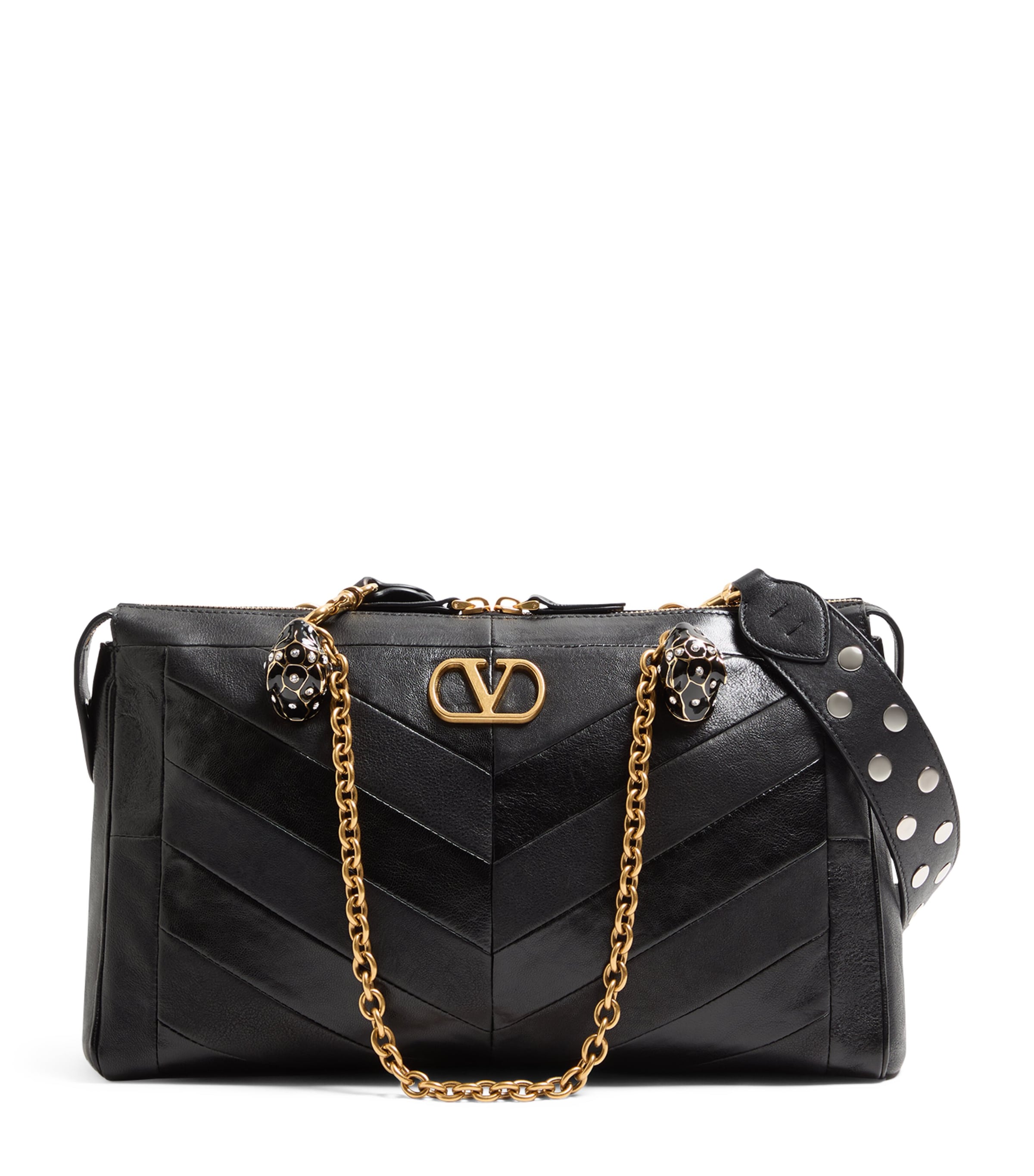 Valentino Garavani Panthea Shoulder Bag In Nappa Leather With Chevron Pattern In Black