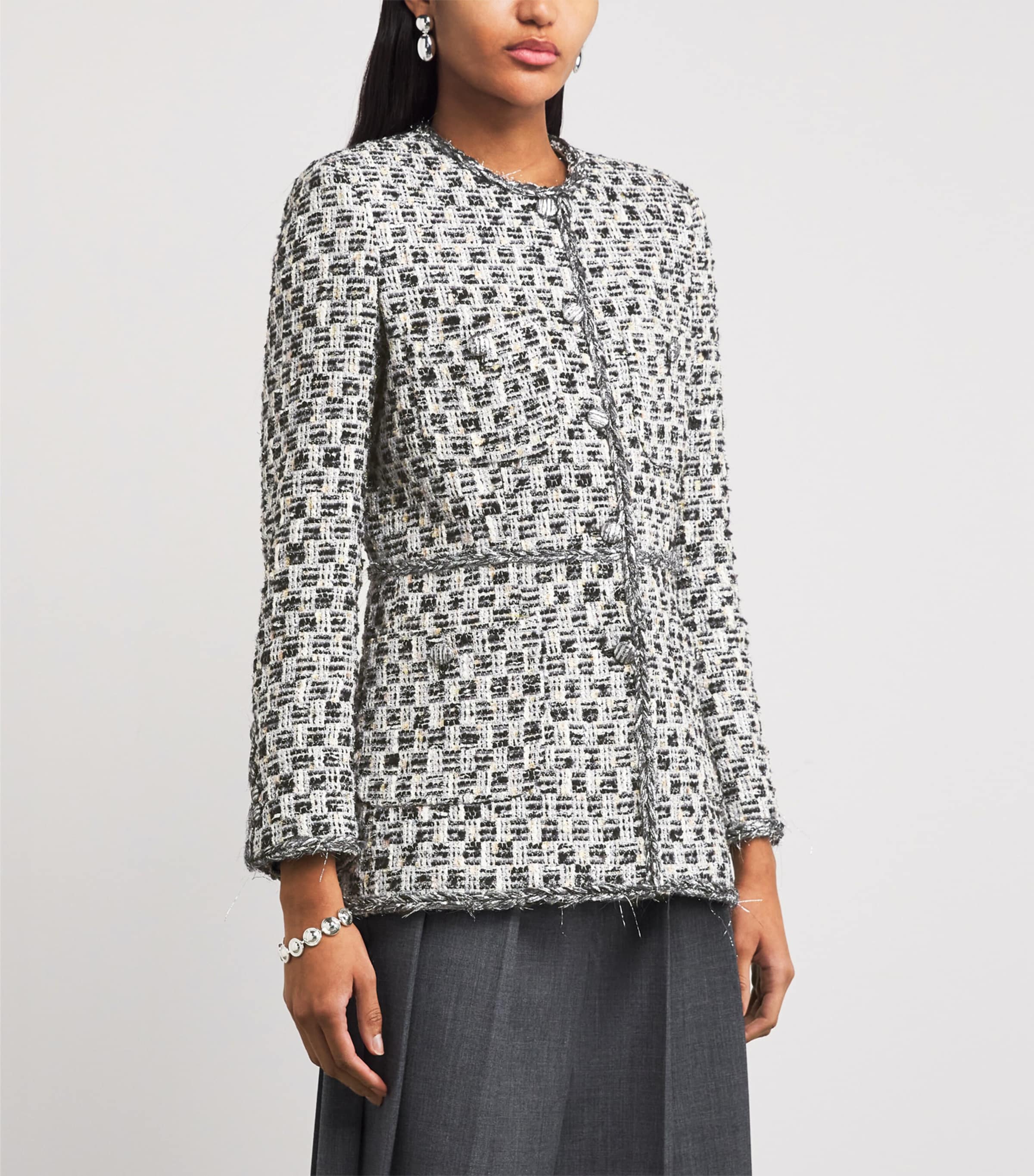 Tweed Tailored Diya Jacket SILVER Image 3