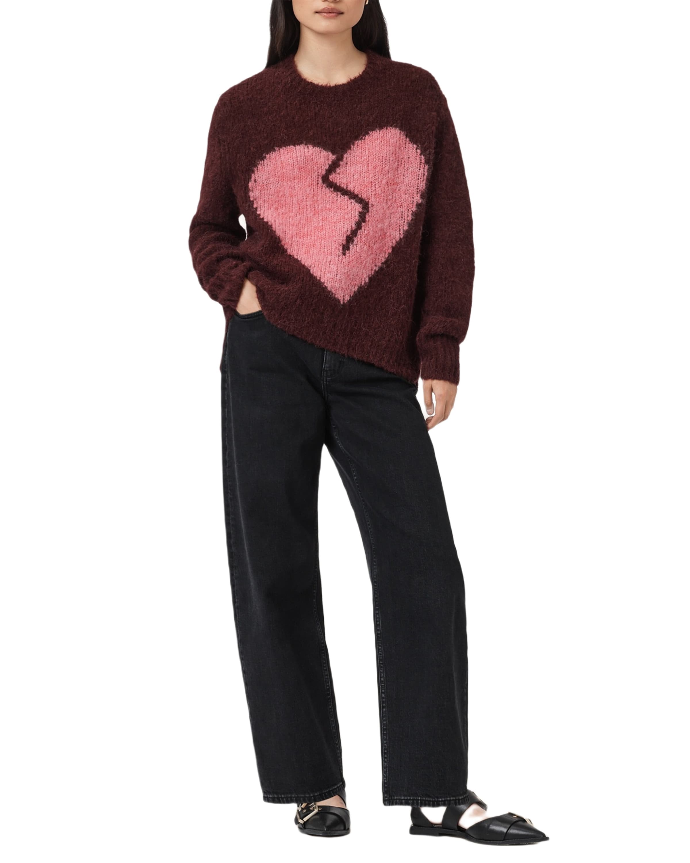 Wool-Blend Luv Heart Crewneck Sweater OXBLOOD RED/PINK Image 3