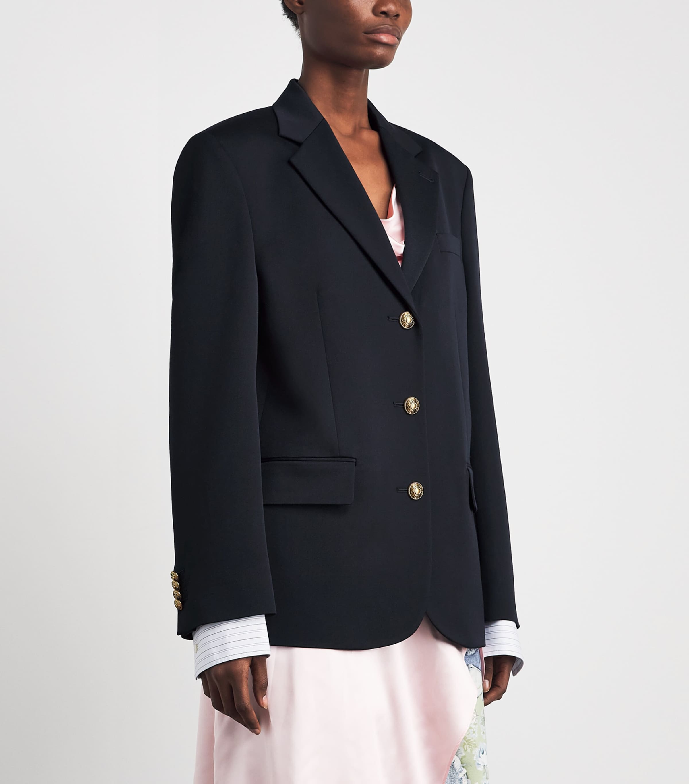 Acne Studios Womens Wool Single-Breasted Blazer Navy Blue Image 4