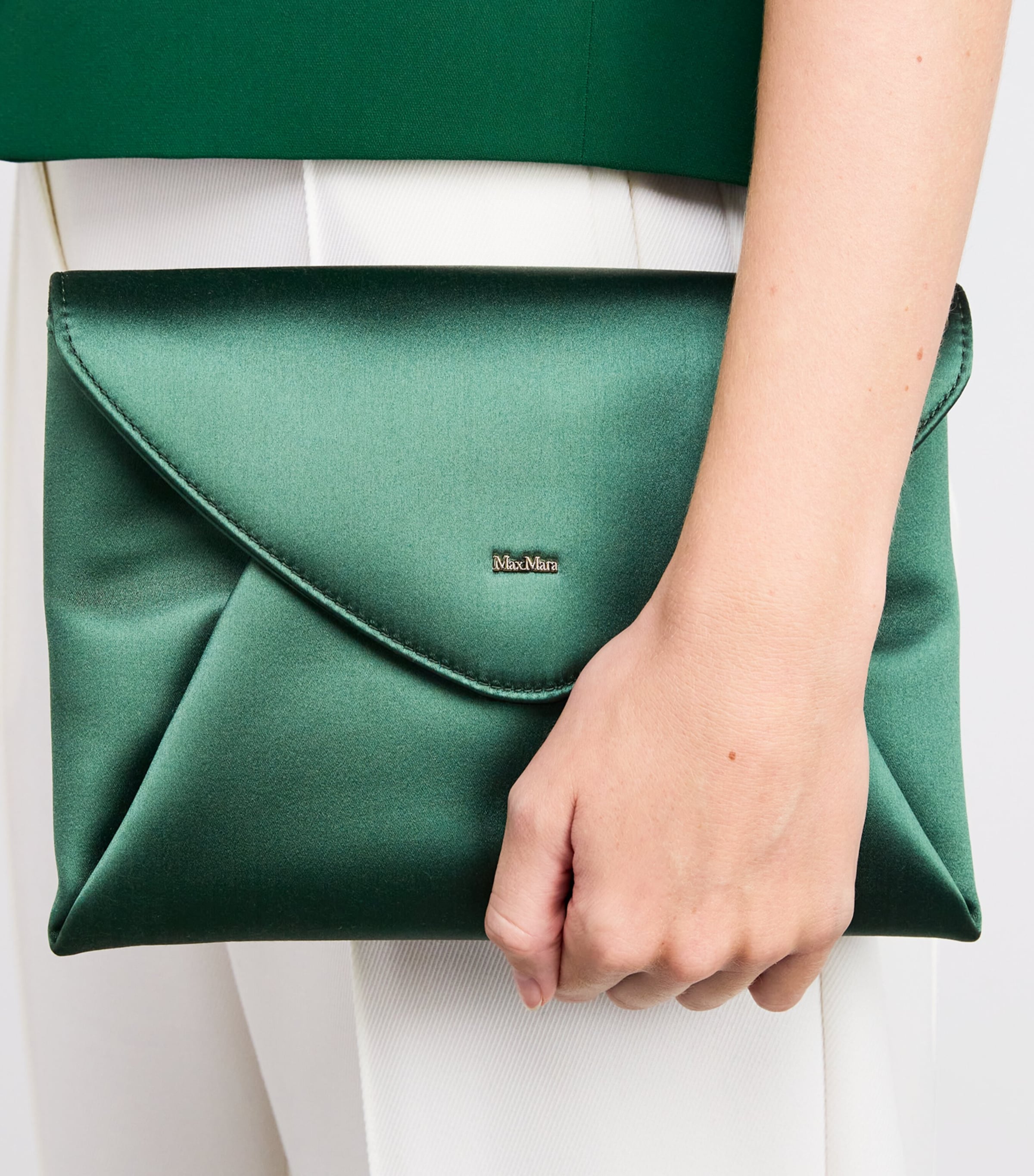 Satin Envelope Clutch Bag EMERALD Image 2