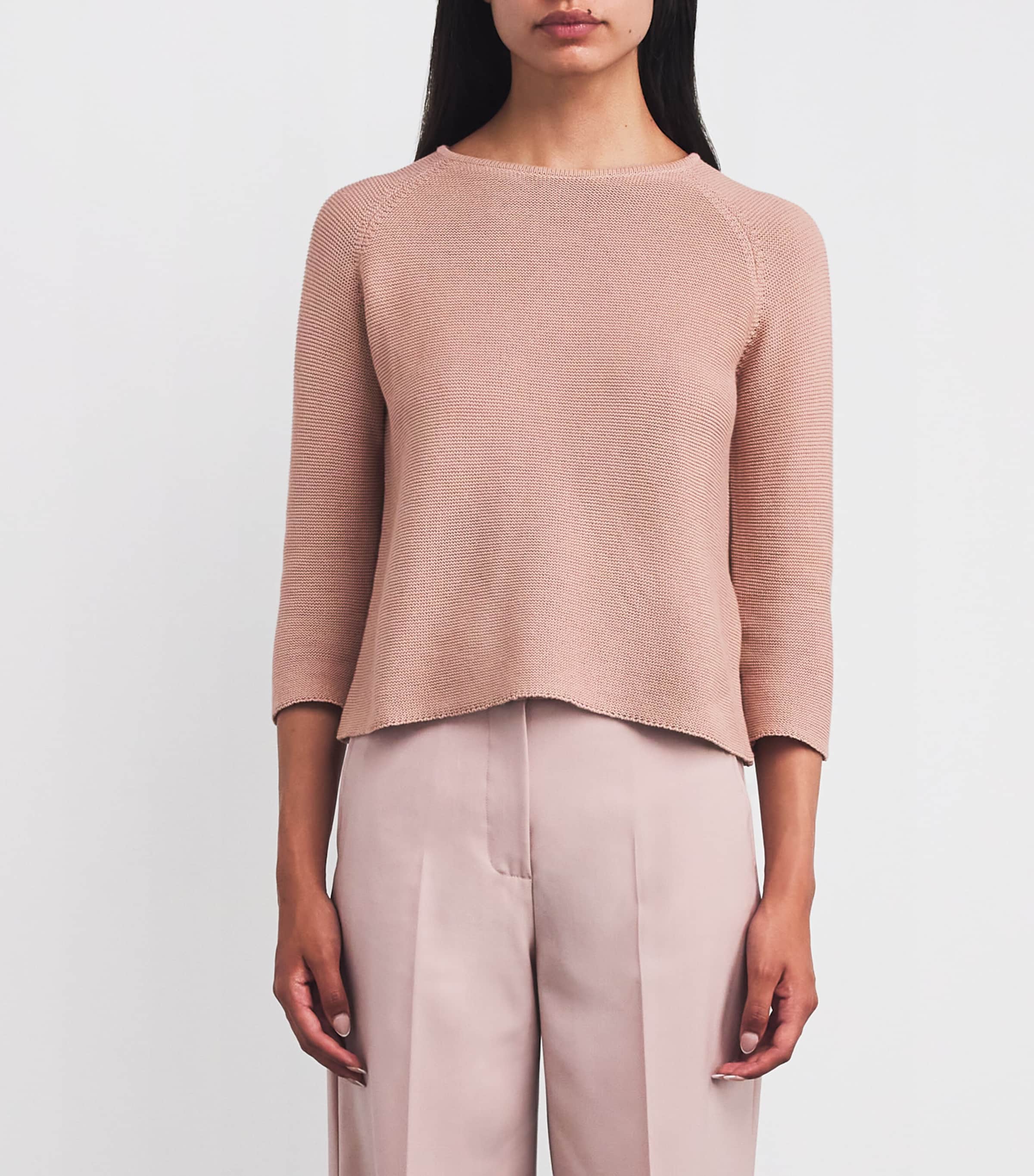 Cotton Crop-Sleeve Sweater POWDER Image 3