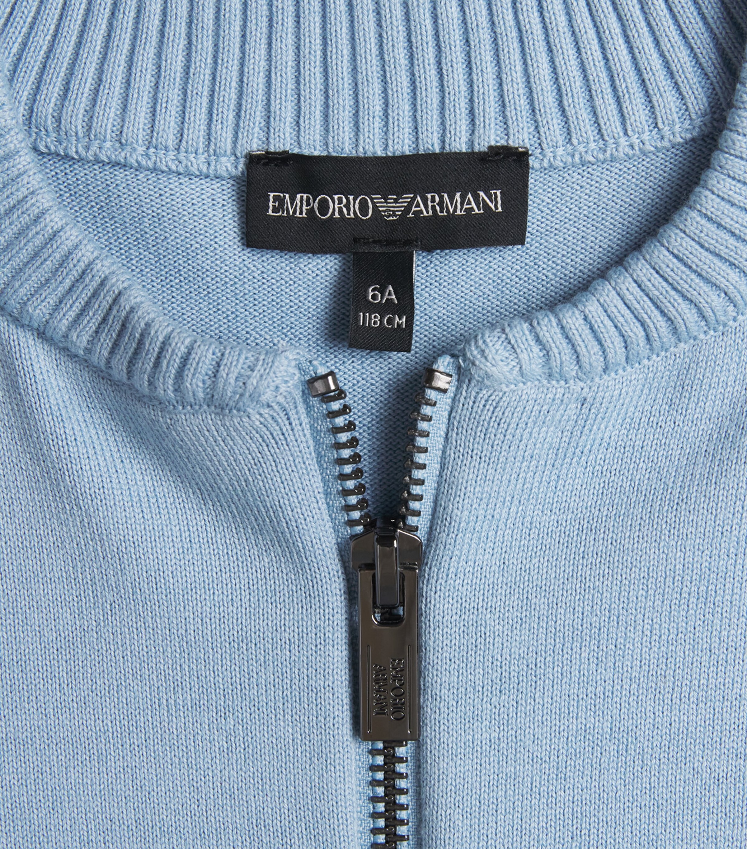 Emporio Armani Kids Cotton Zip-Up Cardigan (4-16 Years) Soft Chambray Image 3