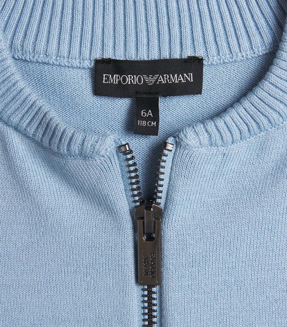 Emporio Armani Kids Cotton Zip-Up Cardigan (4-16 Years) Soft Chambray Image 3