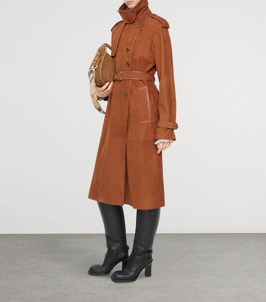 Long Nubuck Leather Castleford Trench Coat GINGER BROWN Image 2