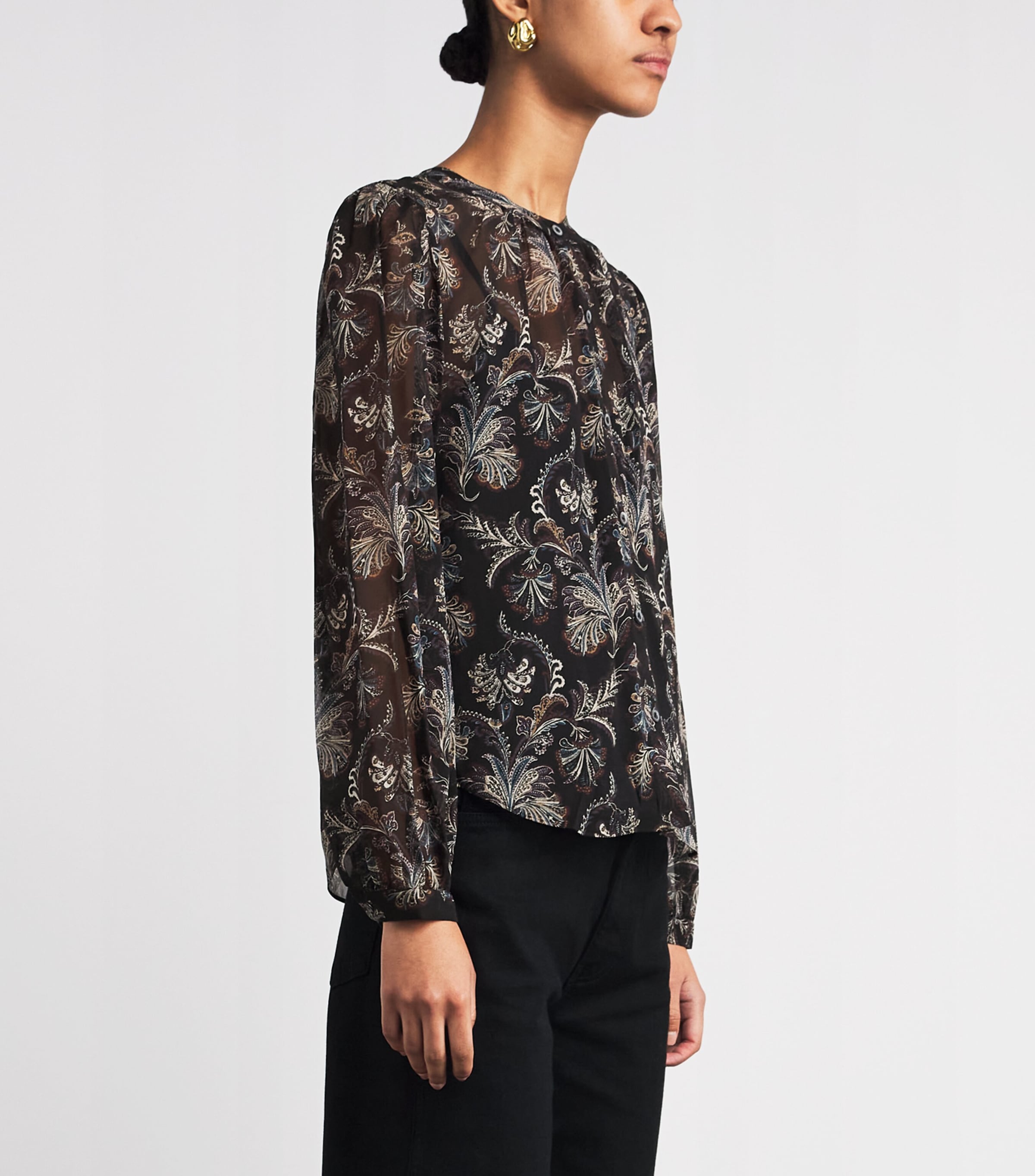 Veronica Beard Womens Silk Ashlynn Blouse Black Multi Image 4