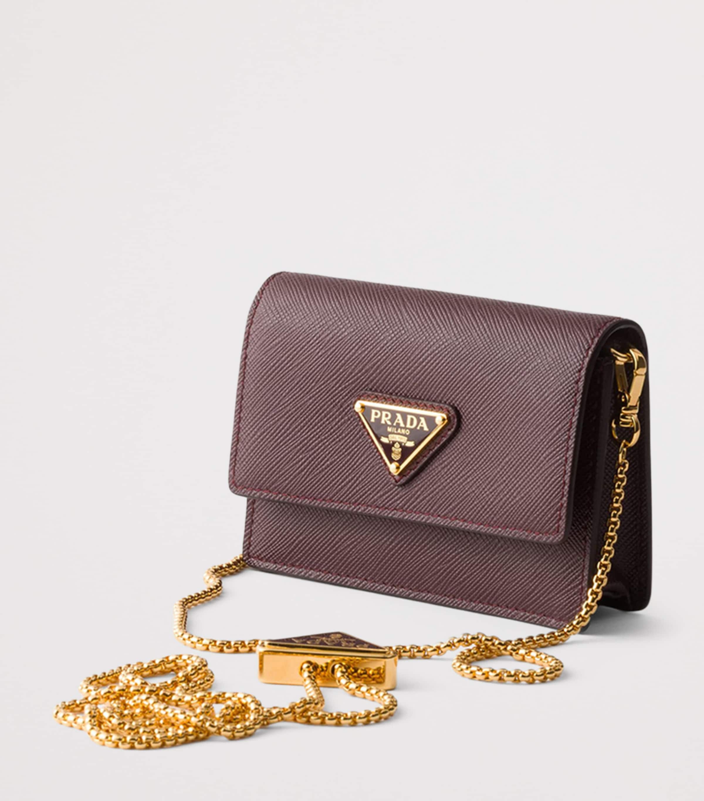 Prada Leather Card Holder with Strap Burgundy Image 2