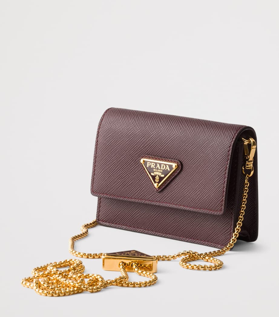 Prada Leather Card Holder with Strap Burgundy Image 2