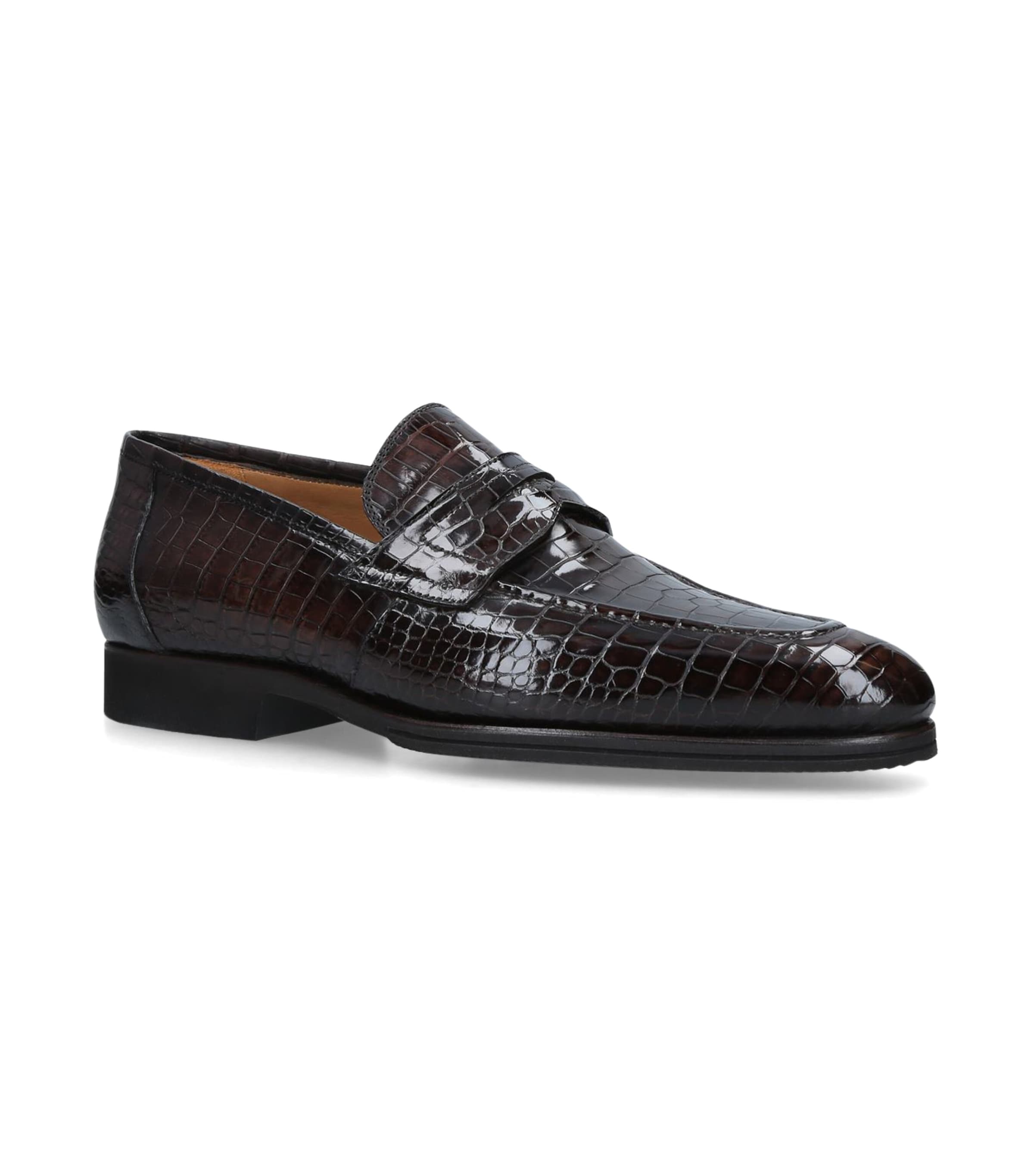 Brotini Crocodile Leather Penny Loafers In Brown