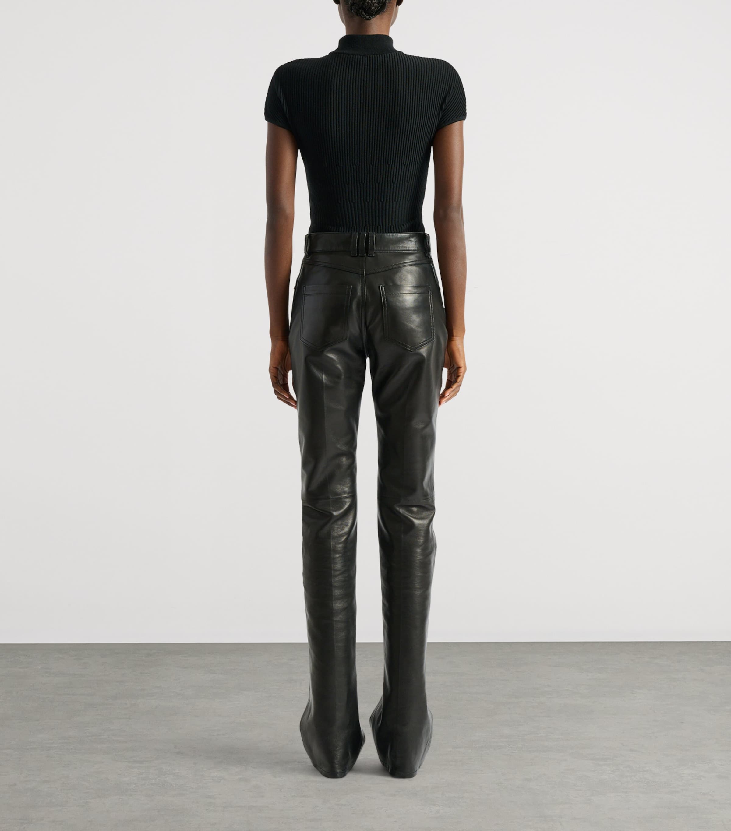 Balmain Womens Leather Slim Trousers Noir Image 5