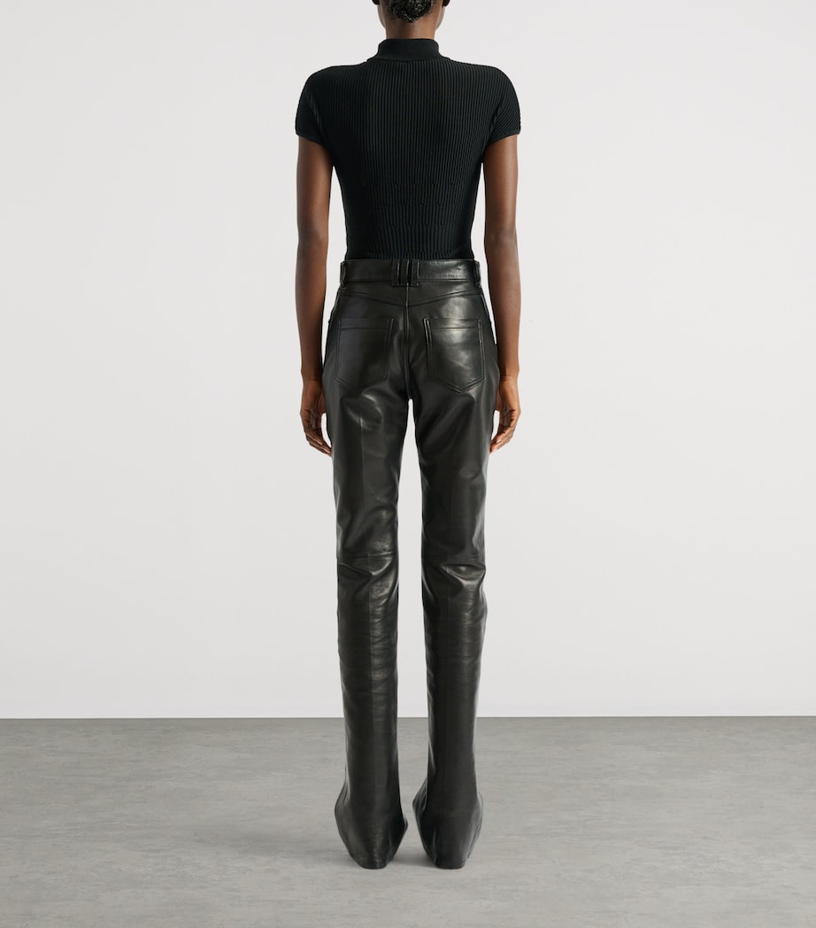Balmain Womens Leather Slim Trousers Noir Image 5
