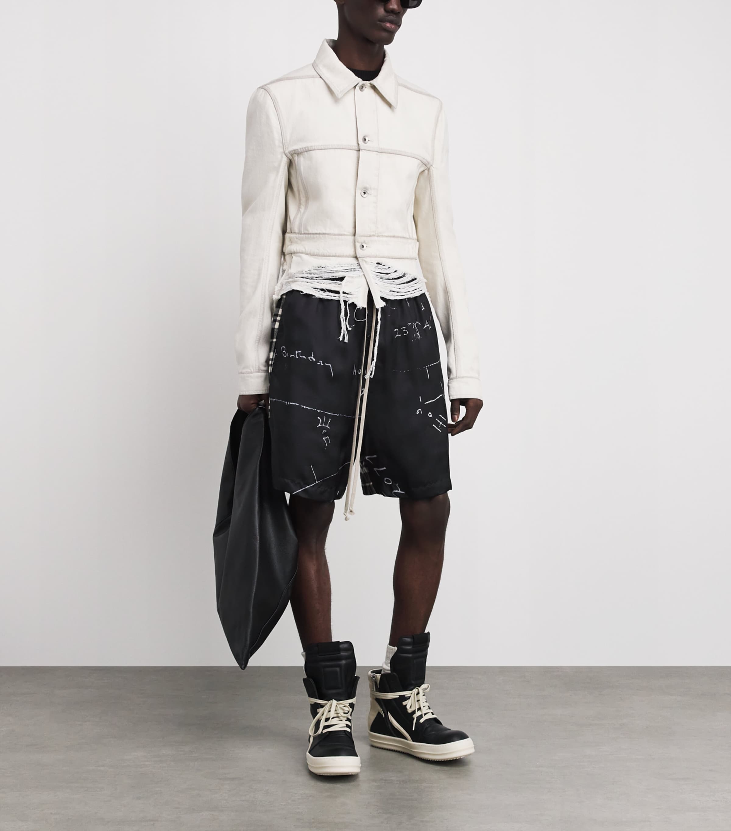 Rick Owens Mens Cropped Distressed Denim Jacket Milk Wash Image 2