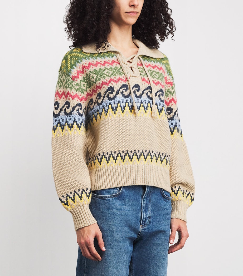 Cotton-Wool-Blend Fair Isle Sweater TAN MULTI Image 3