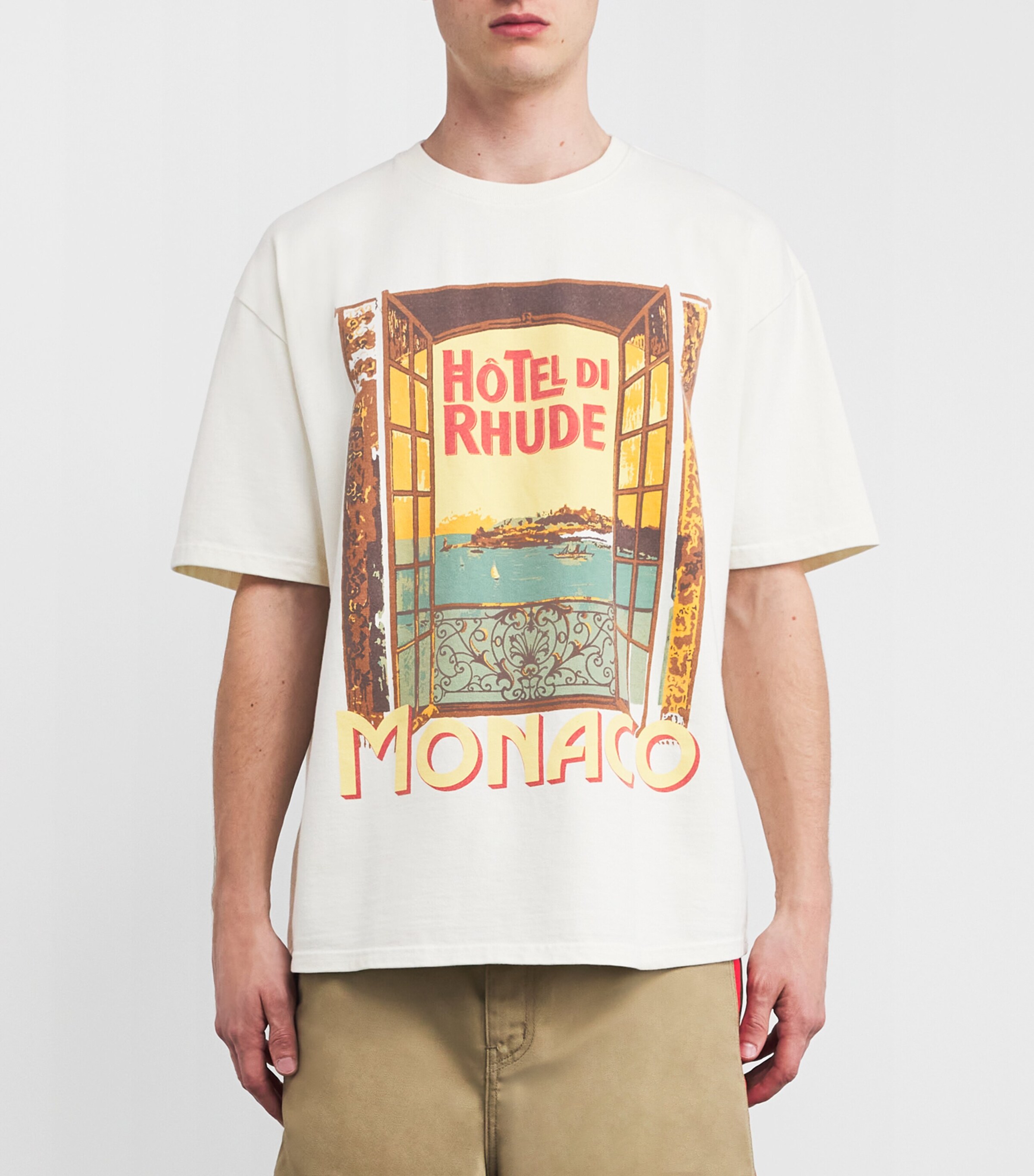 【関税込み】Rhude オフホワイト Hotel Di Monaco Tシャツ Rhude White Cotton Hotel Di Monaco T-Shirt | Harrods US