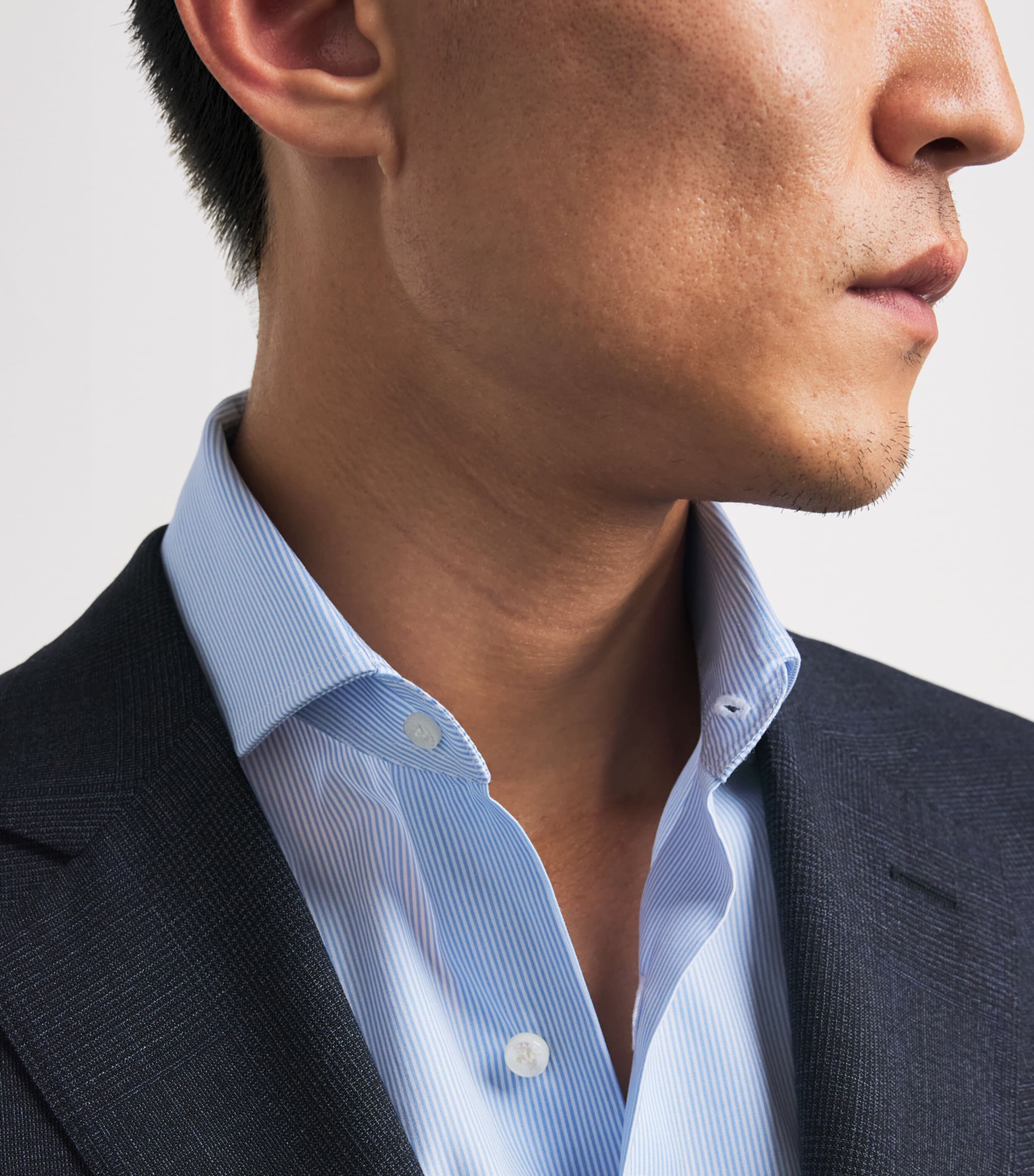 Barba Napoli Mens Cotton Stripe Slim Shirt Blue Image 3