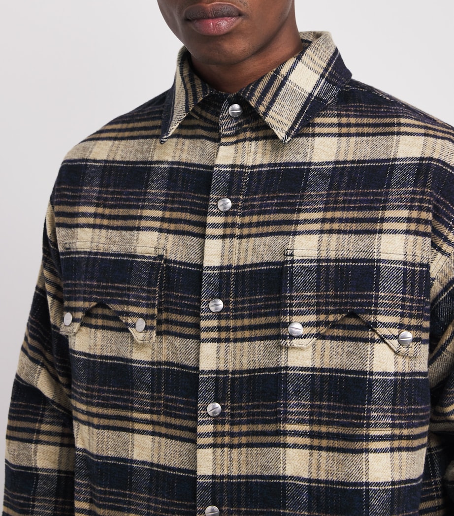 Rhude Mens Cotton Flannel Check Overshirt Dark Navy/beige Image 6