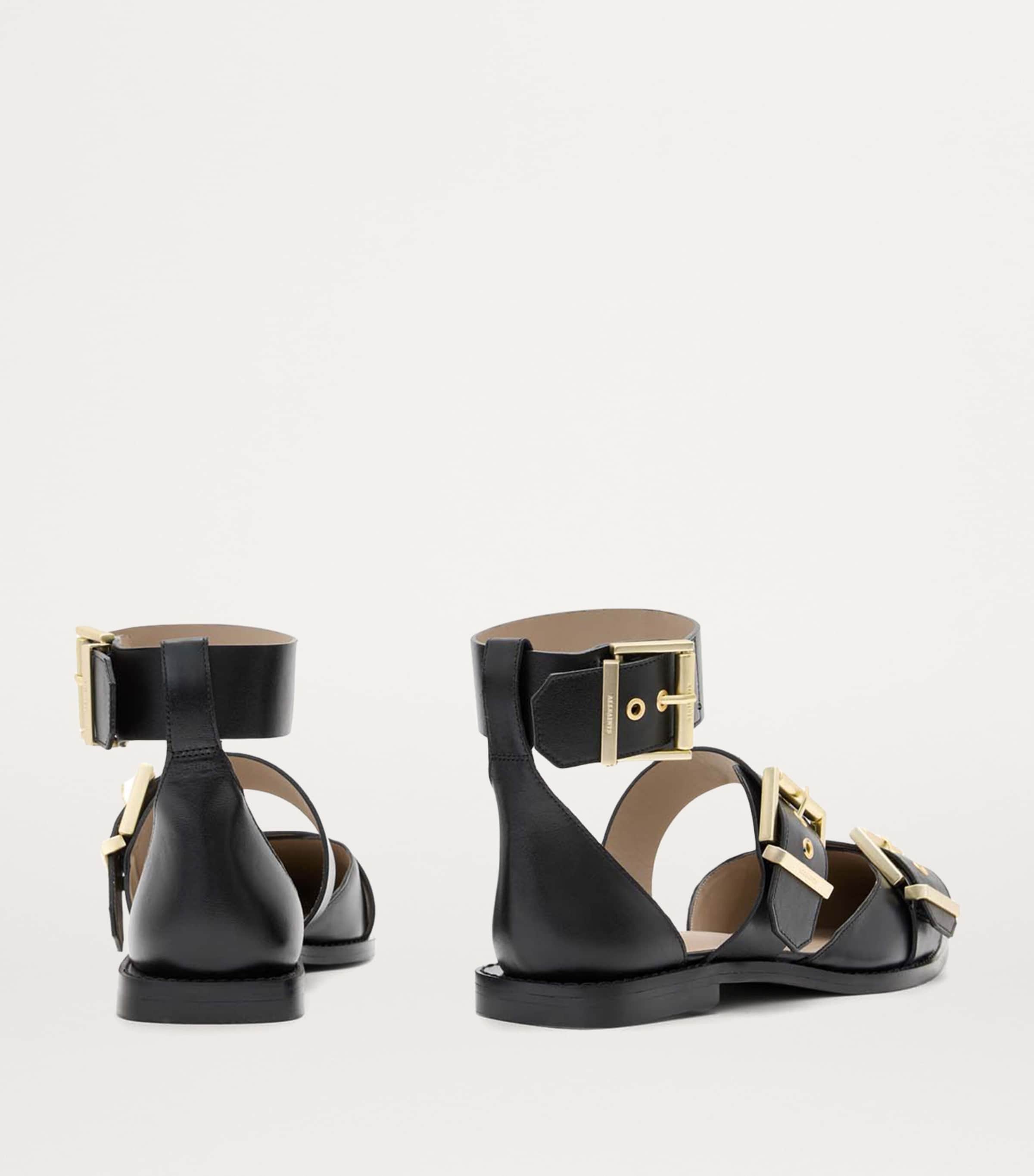 Leather Sutton Buckle Flats BLACK Image 3