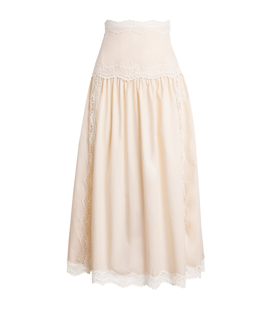 Sandro Paris Womens Cotton Lace-Trim Midi Skirt Light Pink Image 1