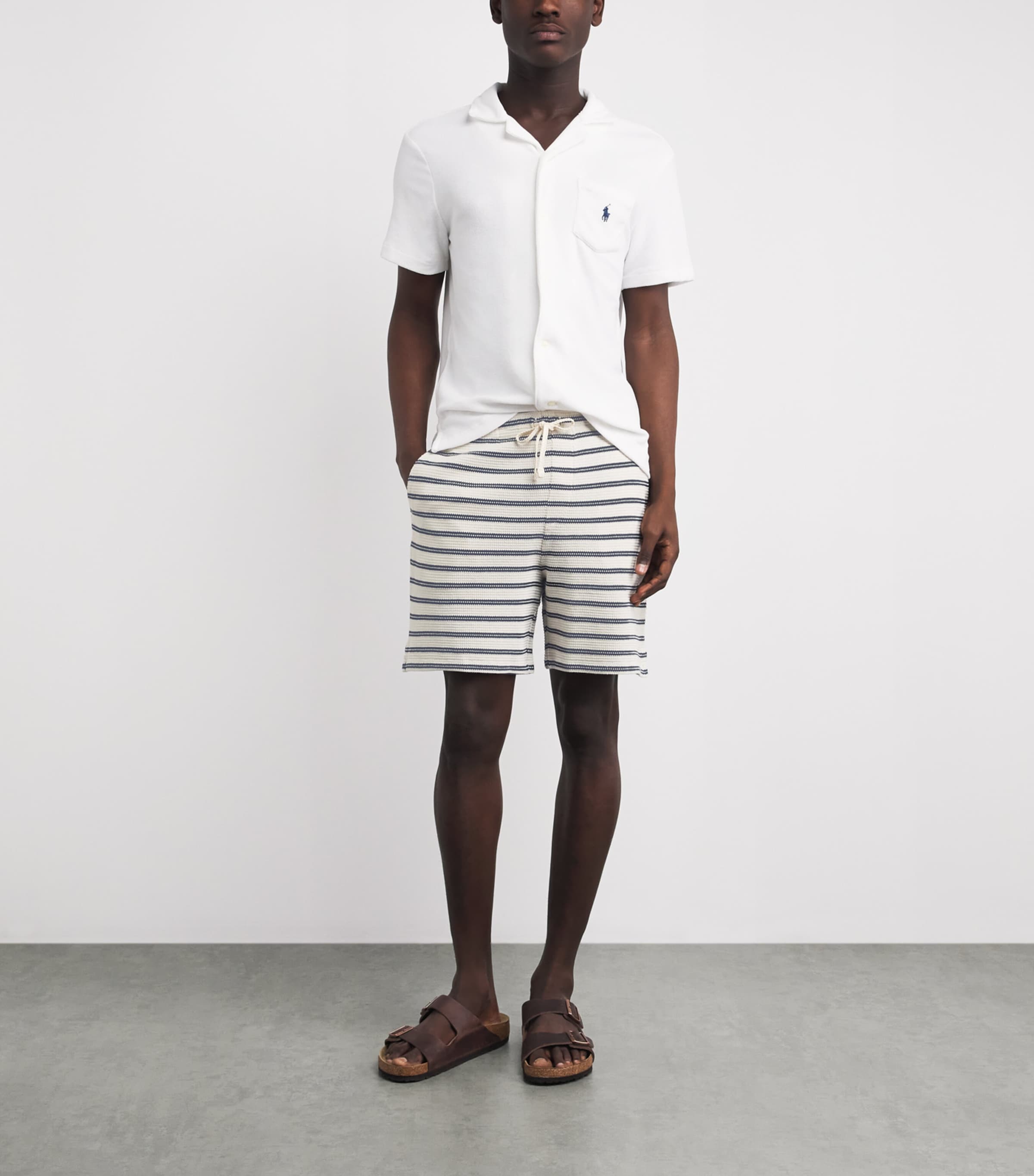 Polo Ralph Lauren Mens Cotton-Blend Stripe Shorts Pale Crm/newport Nvy Image 2