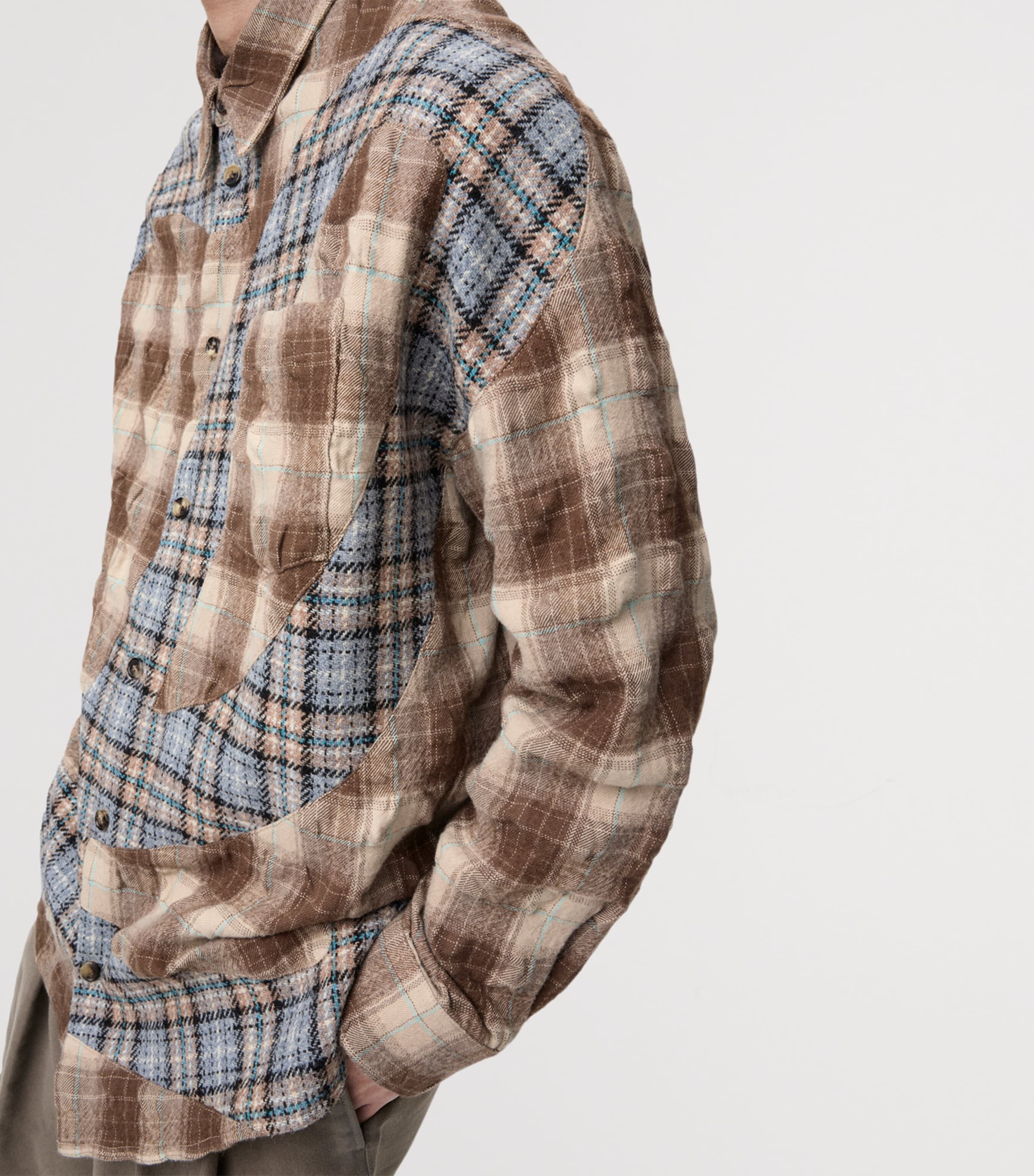 Wool-Blend Long-Sleeve Check Shirt BROWN/GREY Image 5