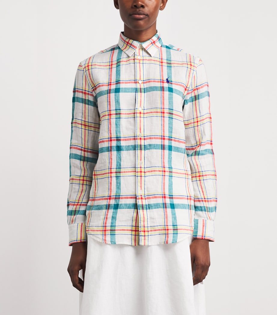 Polo Ralph Lauren Womens Linen Check Shirt Wht Tl Rd Mlti Image 4