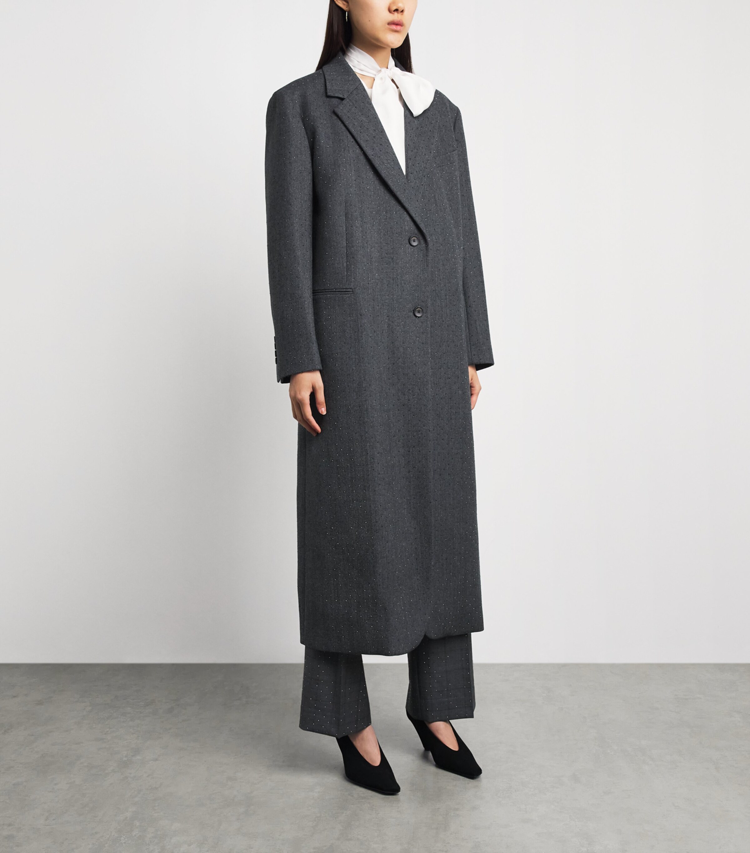 Sandro Paris Womens Wool Rhinestone Long Coat Dark Grey Image 4