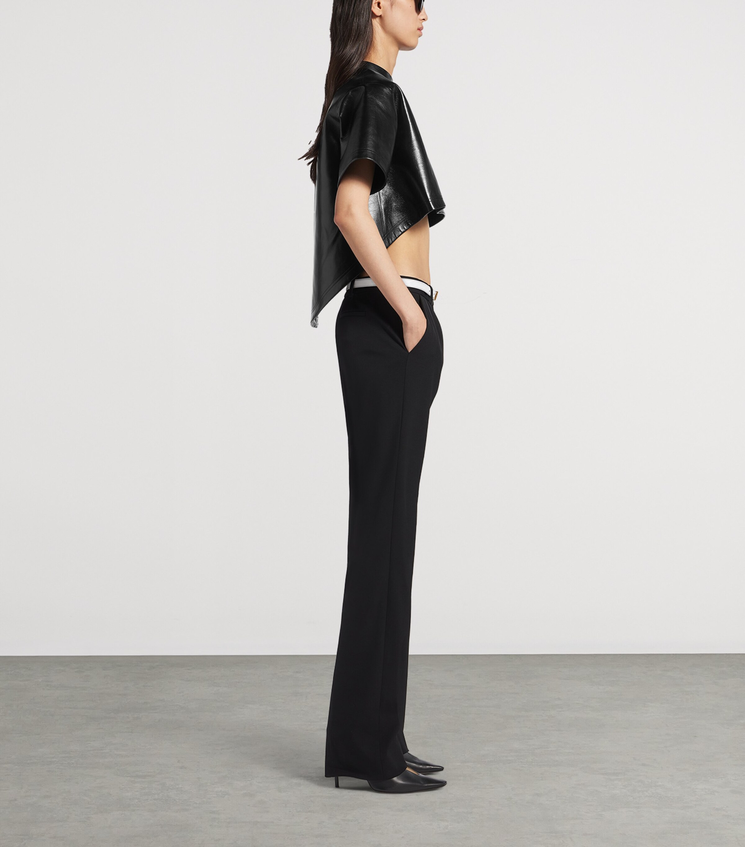 Balenciaga Womens Leather Train-Detail Crop Top Image 4