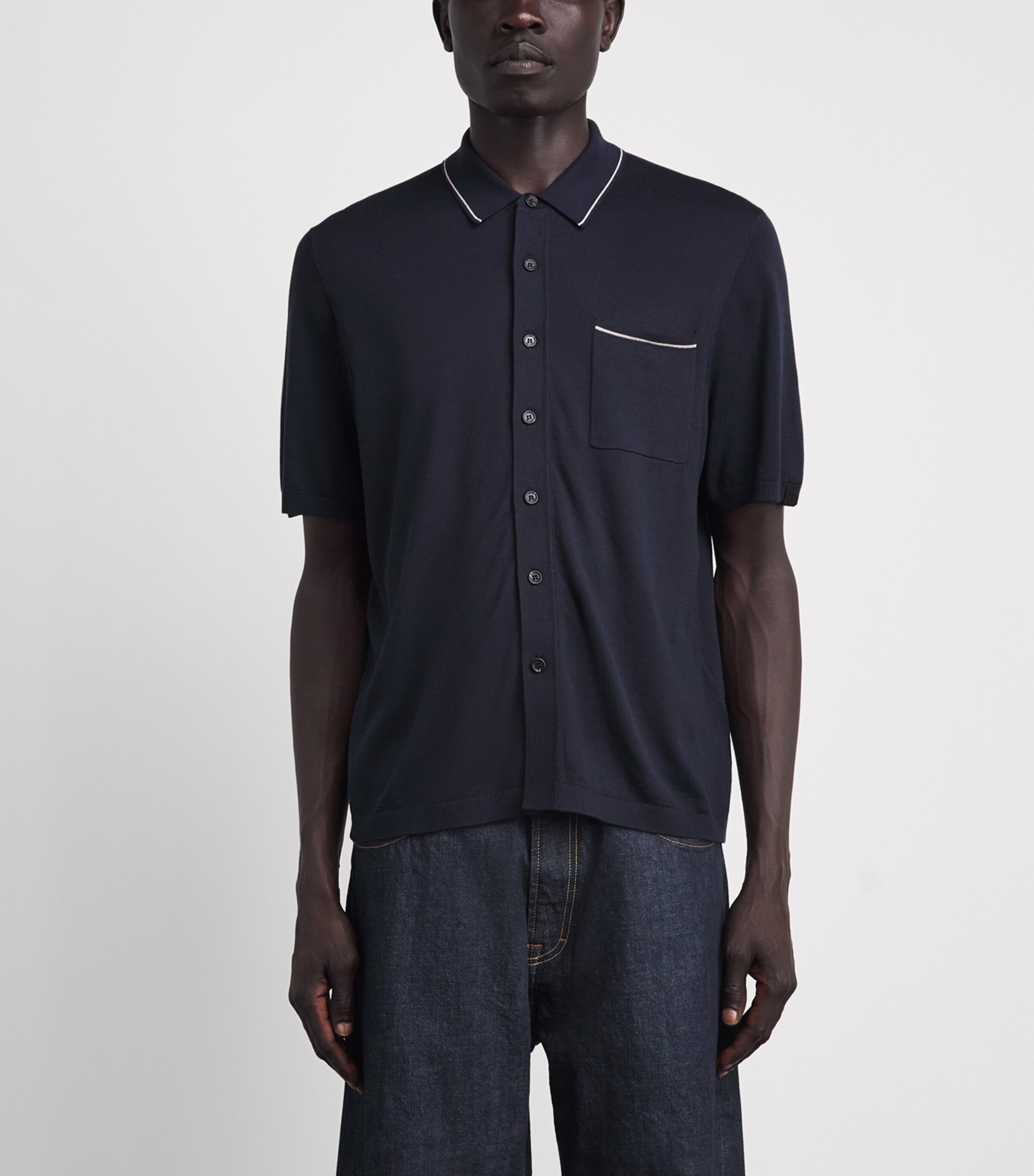 Rag & Bone Mens Silk-Cotton Short-Sleeve Conrad Shirt Sal Navy Image 4