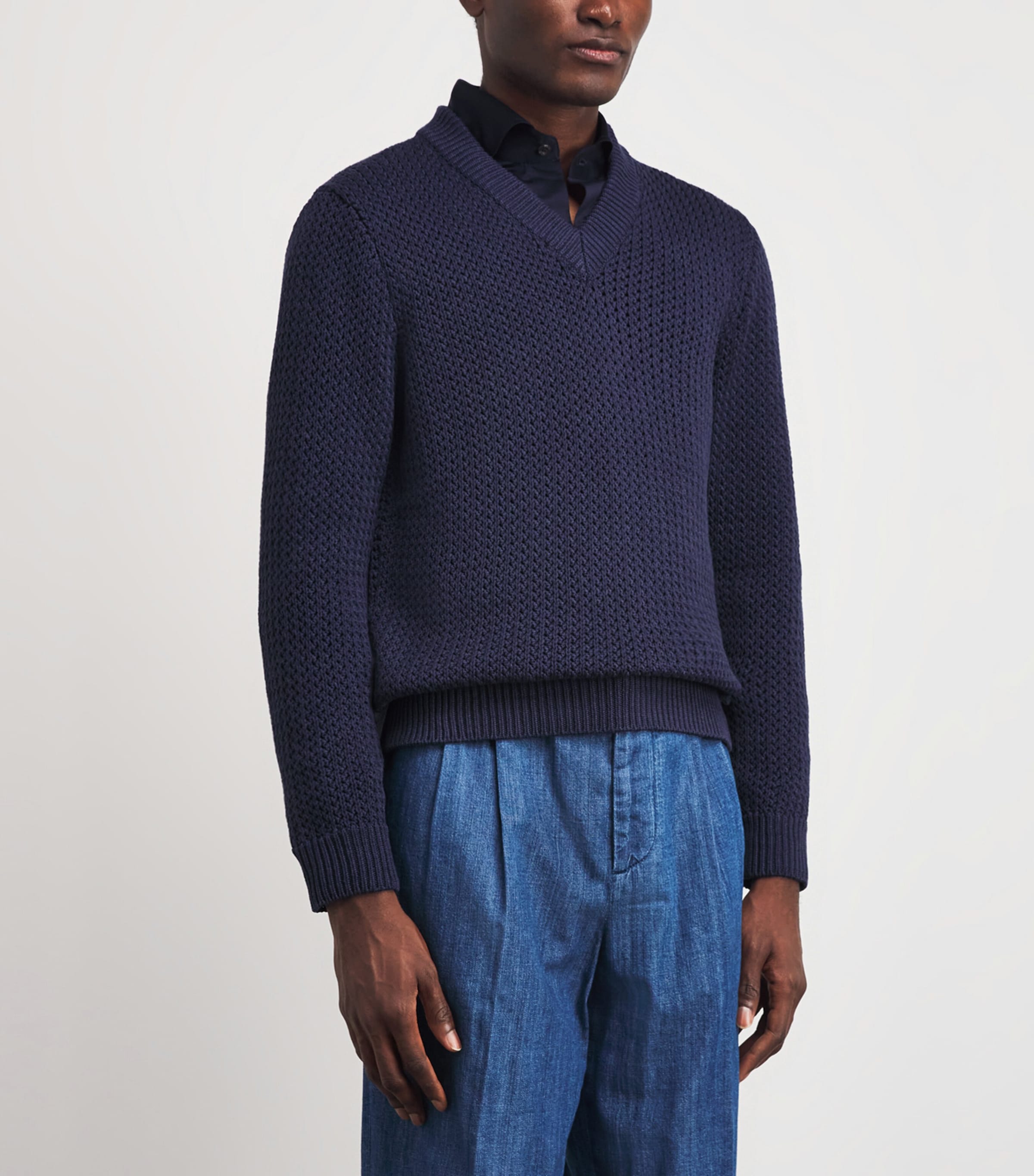 Isaia Mens Silk-Cotton V-Neck Sweater Image 4