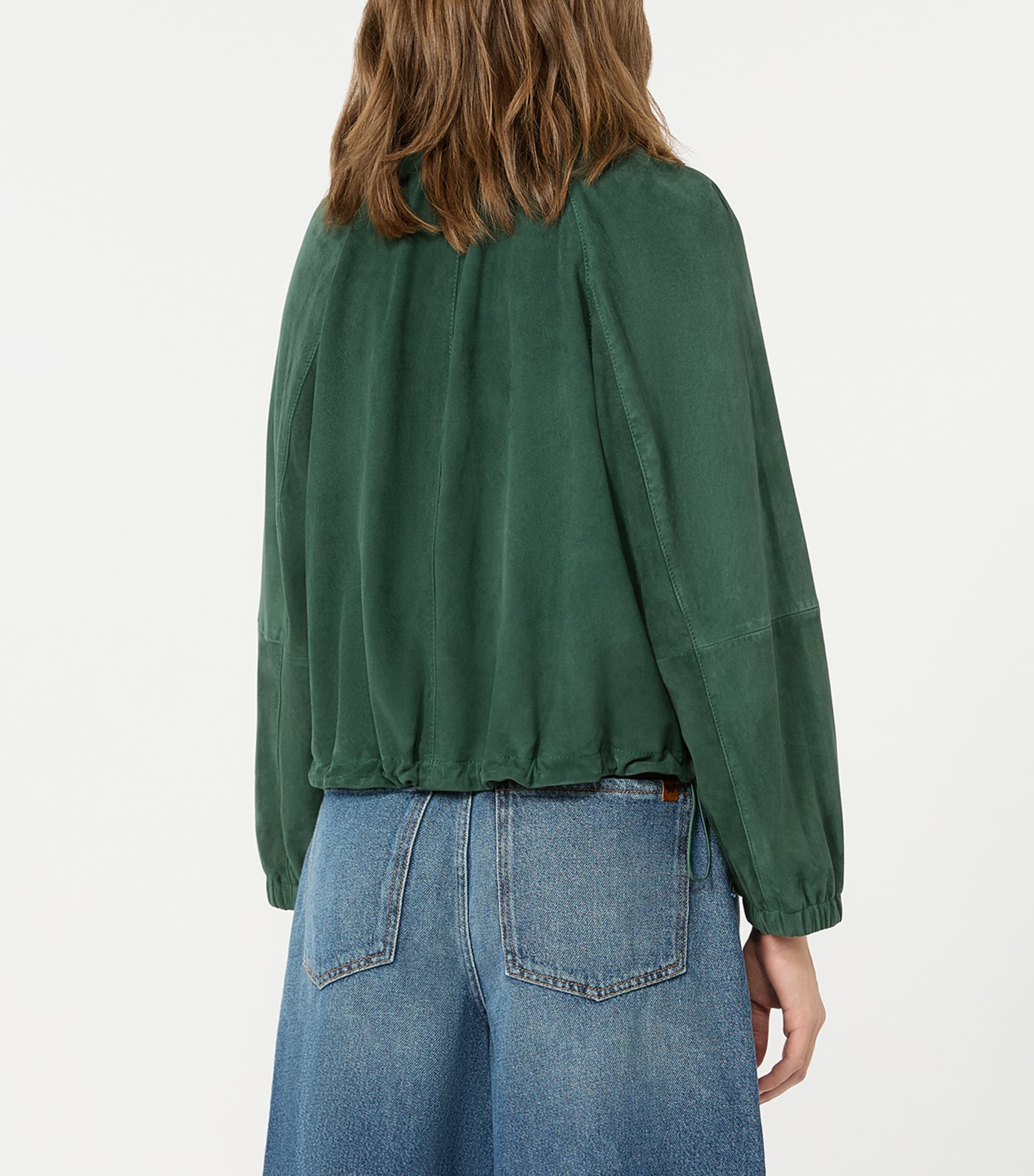 Weekend Max Mara Womens Suede Drawstring Bomber Jacket Dark Green Image 3
