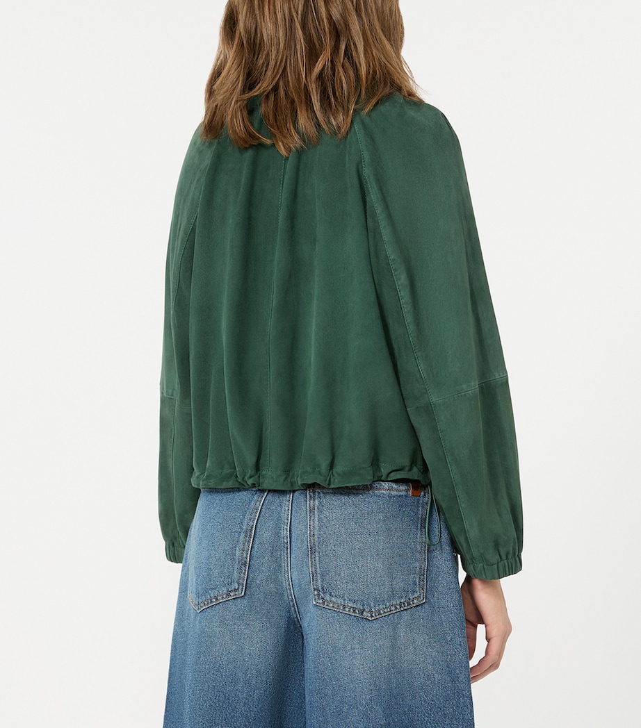 Weekend Max Mara Womens Suede Drawstring Bomber Jacket Dark Green Image 3