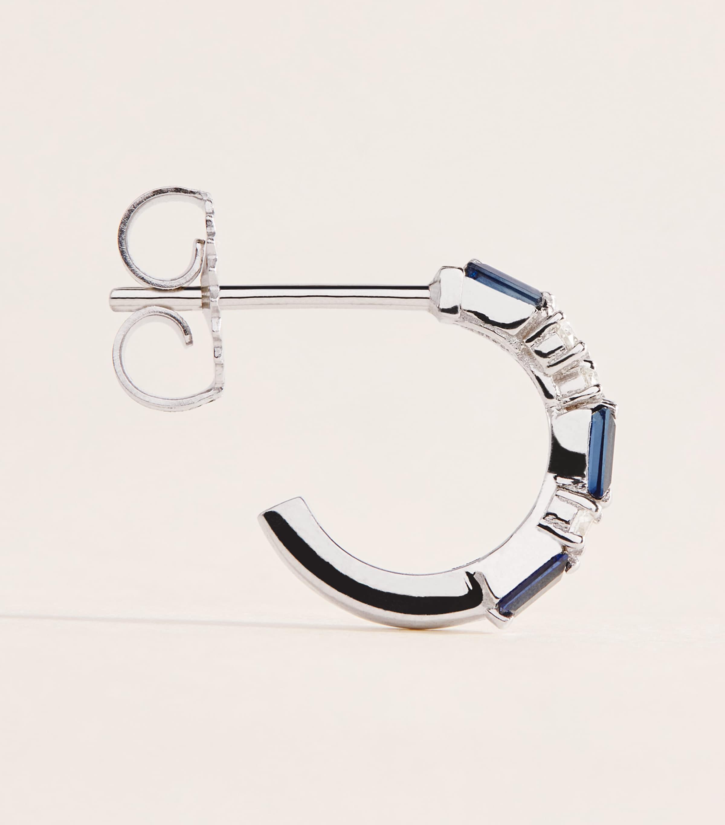 Suzanne Kalan White Gold, Diamond and Blue Sapphire Thin Mix Hoop Earrings Wg/db Image 3